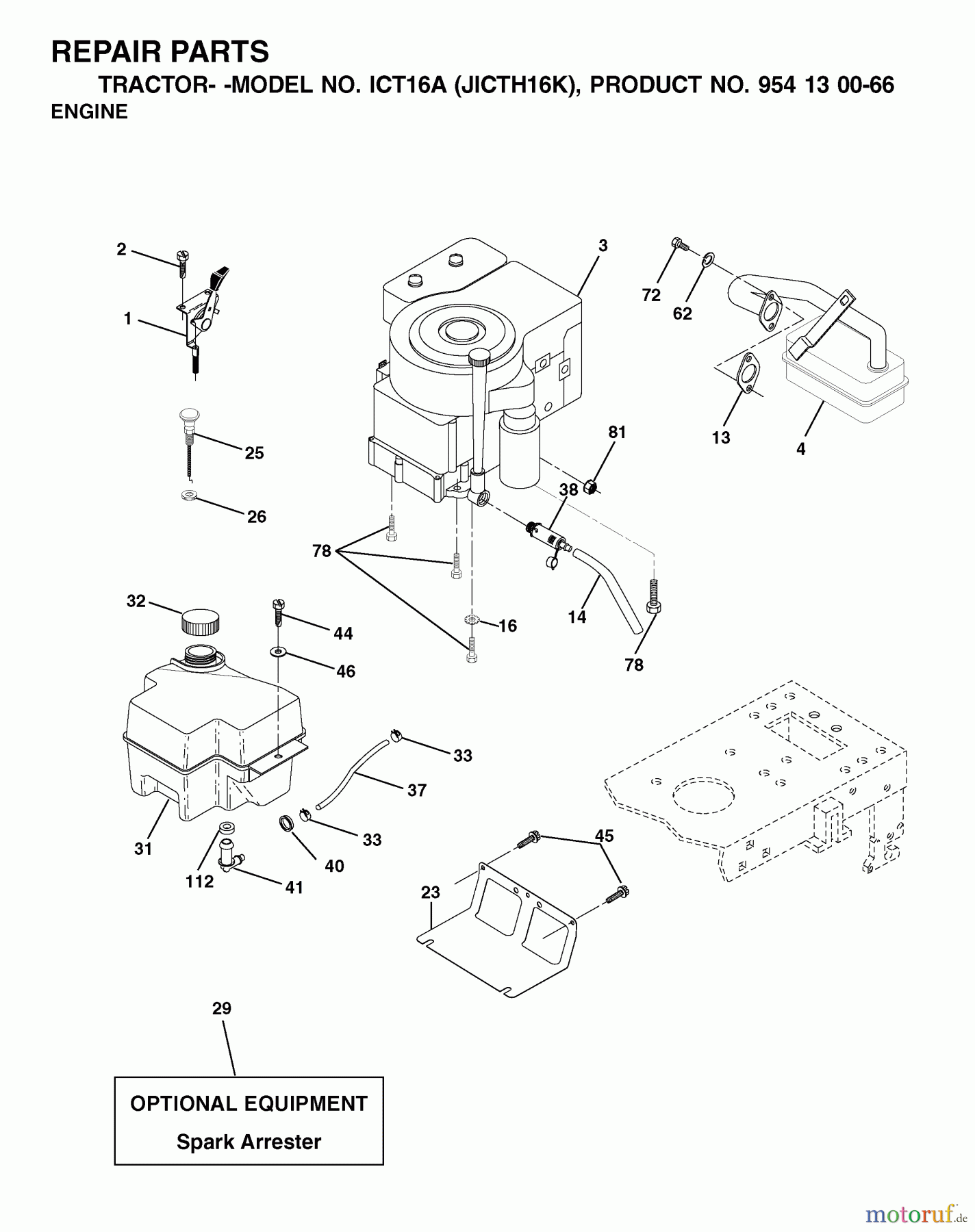 Jonsered Rasen und Garten Traktoren ICT16A (JICTH16K, 954130066) - Jonsered Lawn & Garden Tractor (2002-06) ENGINE