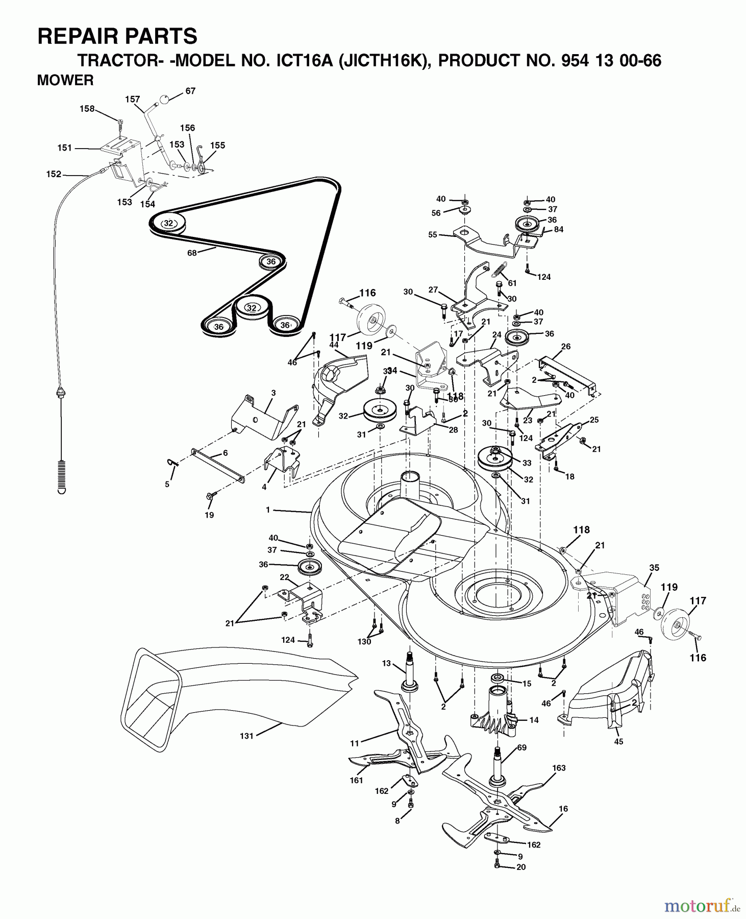 Jonsered Rasen und Garten Traktoren ICT16A (JICTH16K, 954130066) - Jonsered Lawn & Garden Tractor (2002-06) MOWER DECK / CUTTING DECK