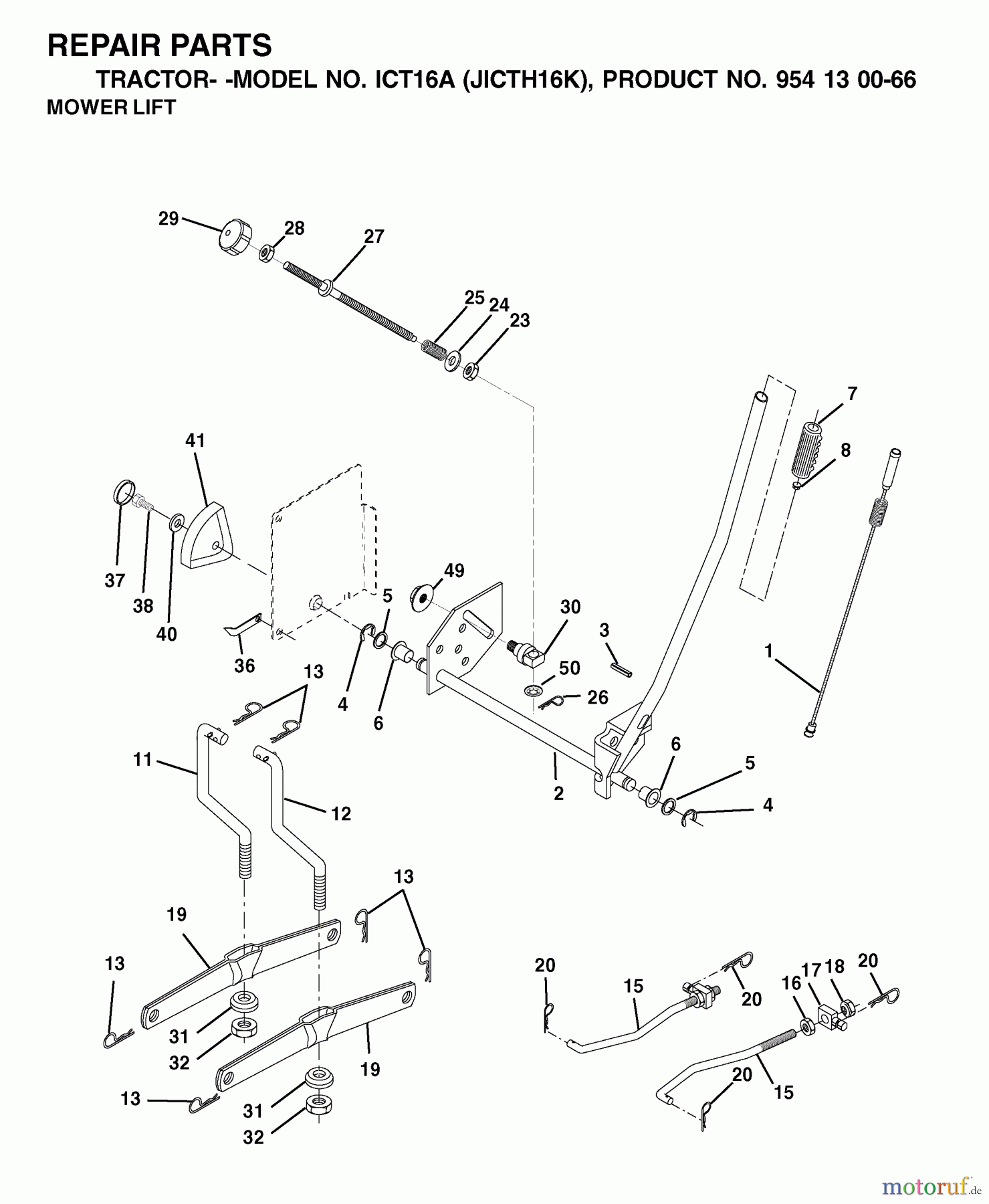 Jonsered Rasen und Garten Traktoren ICT16A (JICTH16K, 954130066) - Jonsered Lawn & Garden Tractor (2002-06) MOWER LIFT / DECK LIFT