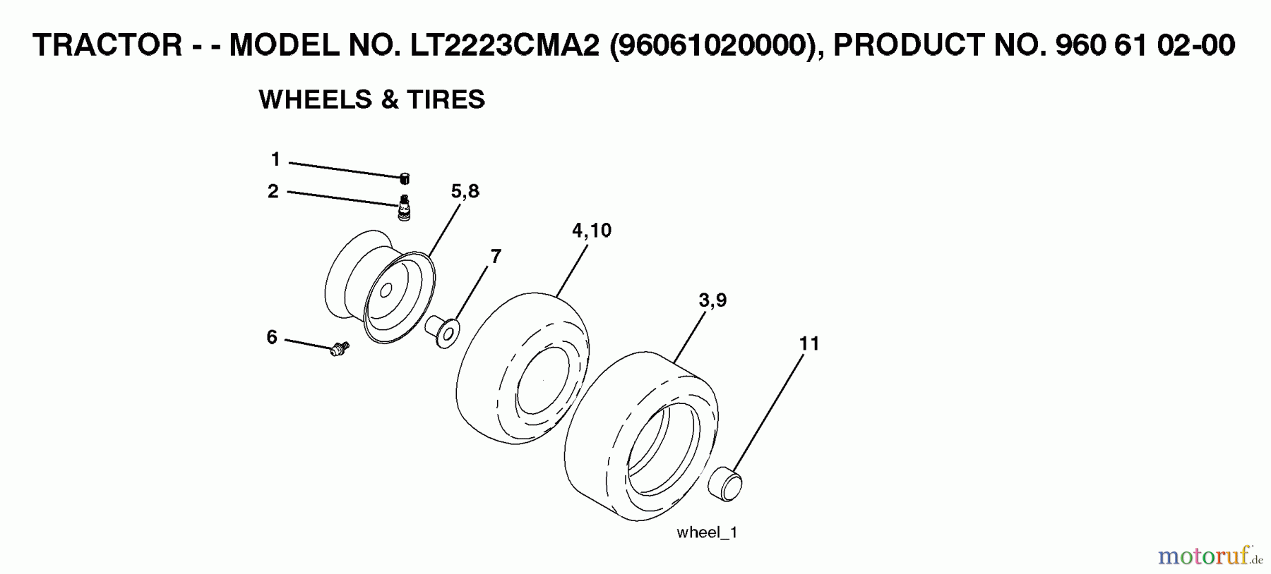 Jonsered Rasen  und Garten Traktoren LT2223 CMA2 (96061020000) - Jonsered Lawn & Garden Tractor (2007-04) WHEELS TIRES
