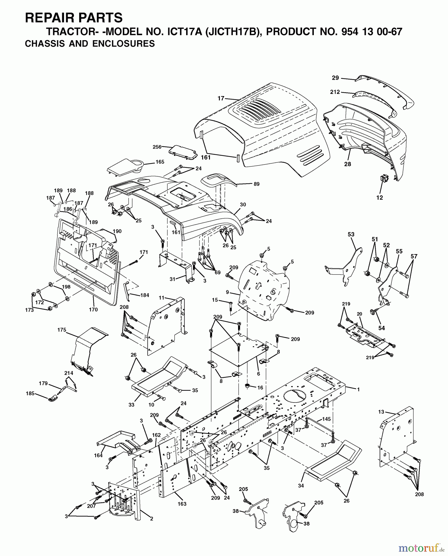 Jonsered Rasen und Garten Traktoren ICT17A (JICTH17B, 954130067) - Jonsered Lawn & Garden Tractor (2002-06) CHASSIS ENCLOSURES