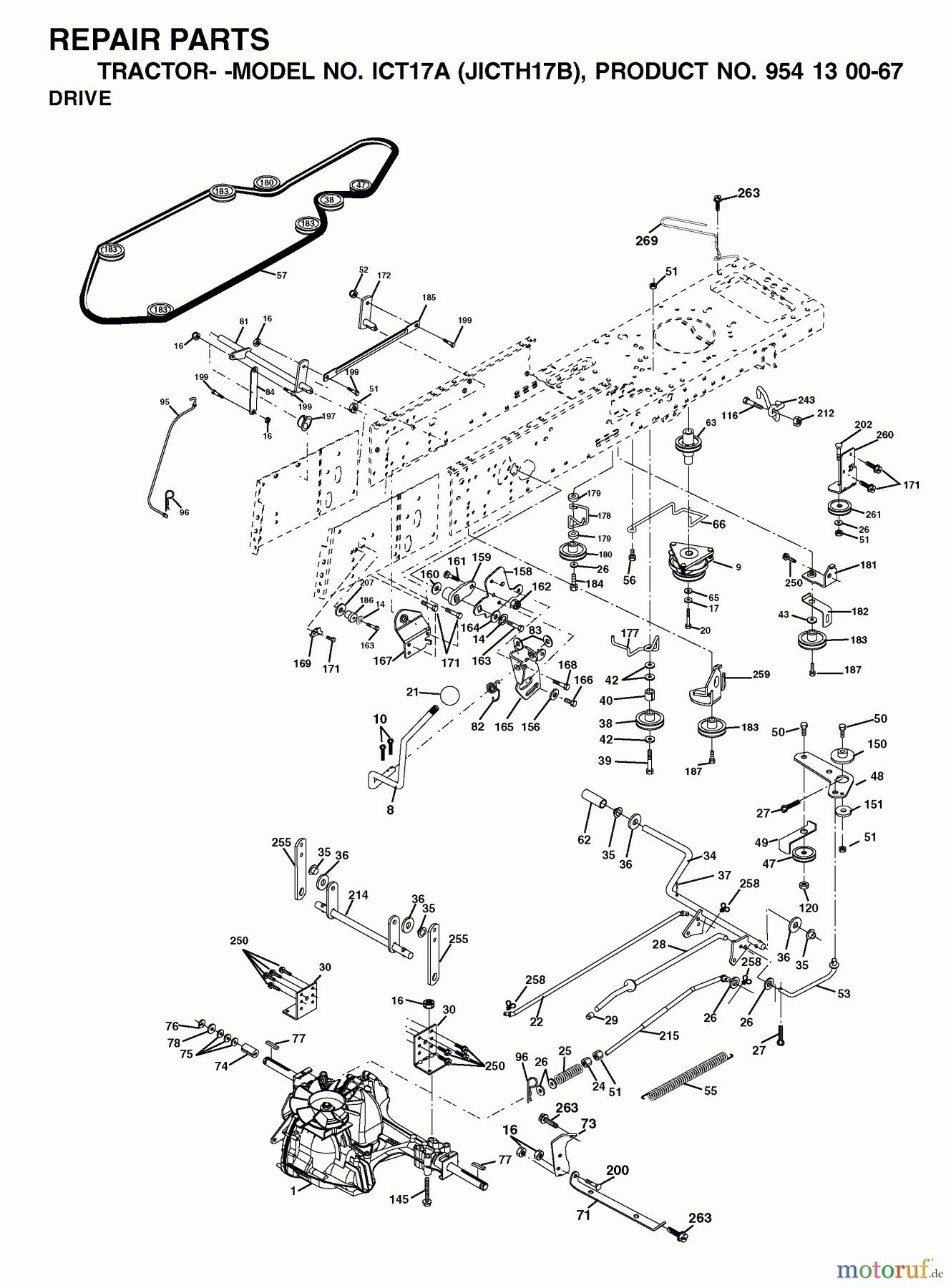 Jonsered Rasen und Garten Traktoren ICT17A (JICTH17B, 954130067) - Jonsered Lawn & Garden Tractor (2002-06) DRIVE