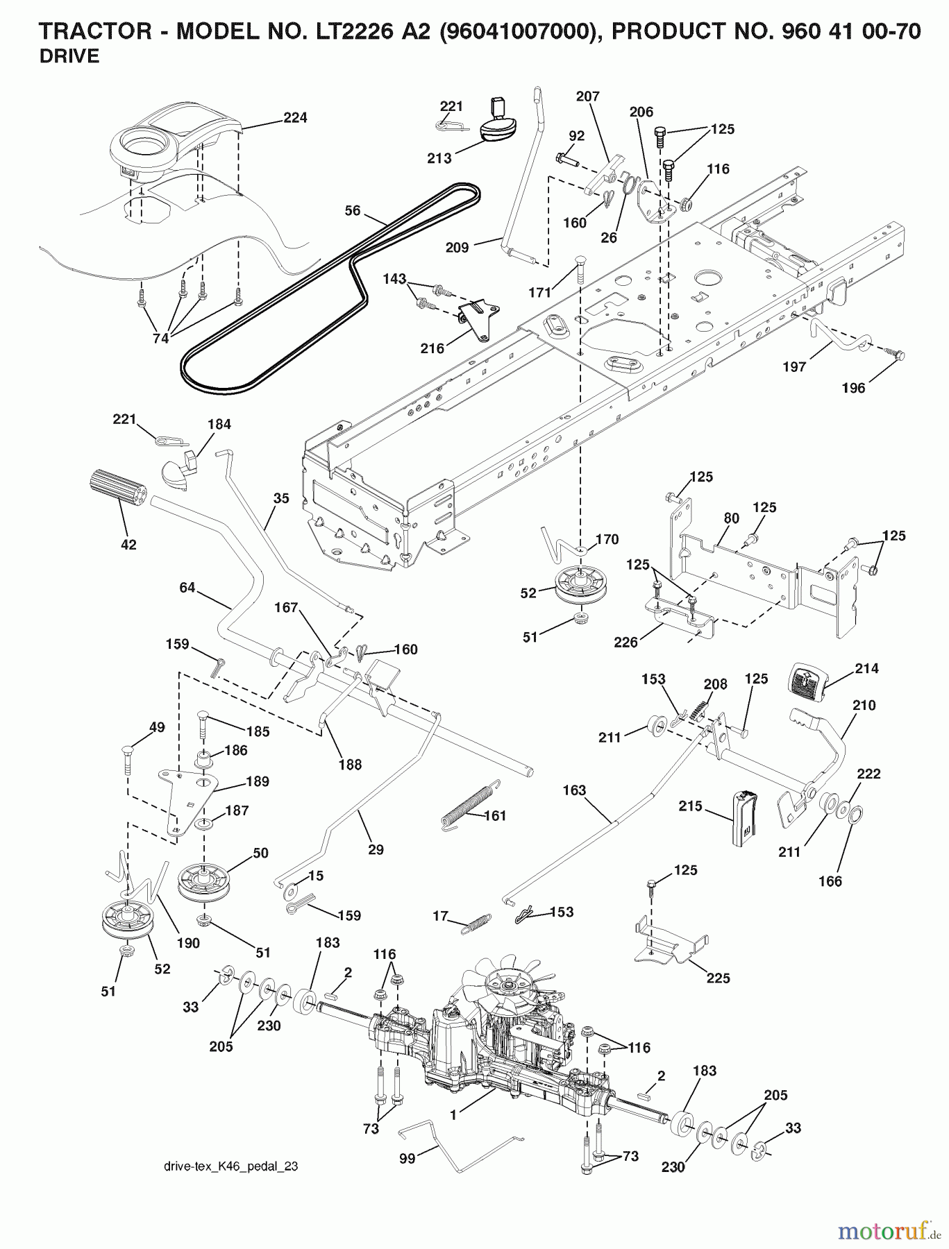 Jonsered Rasen und Garten Traktoren LT2226 A2 (96041007000) - Jonsered Lawn & Garden Tractor (2008-02) DRIVE