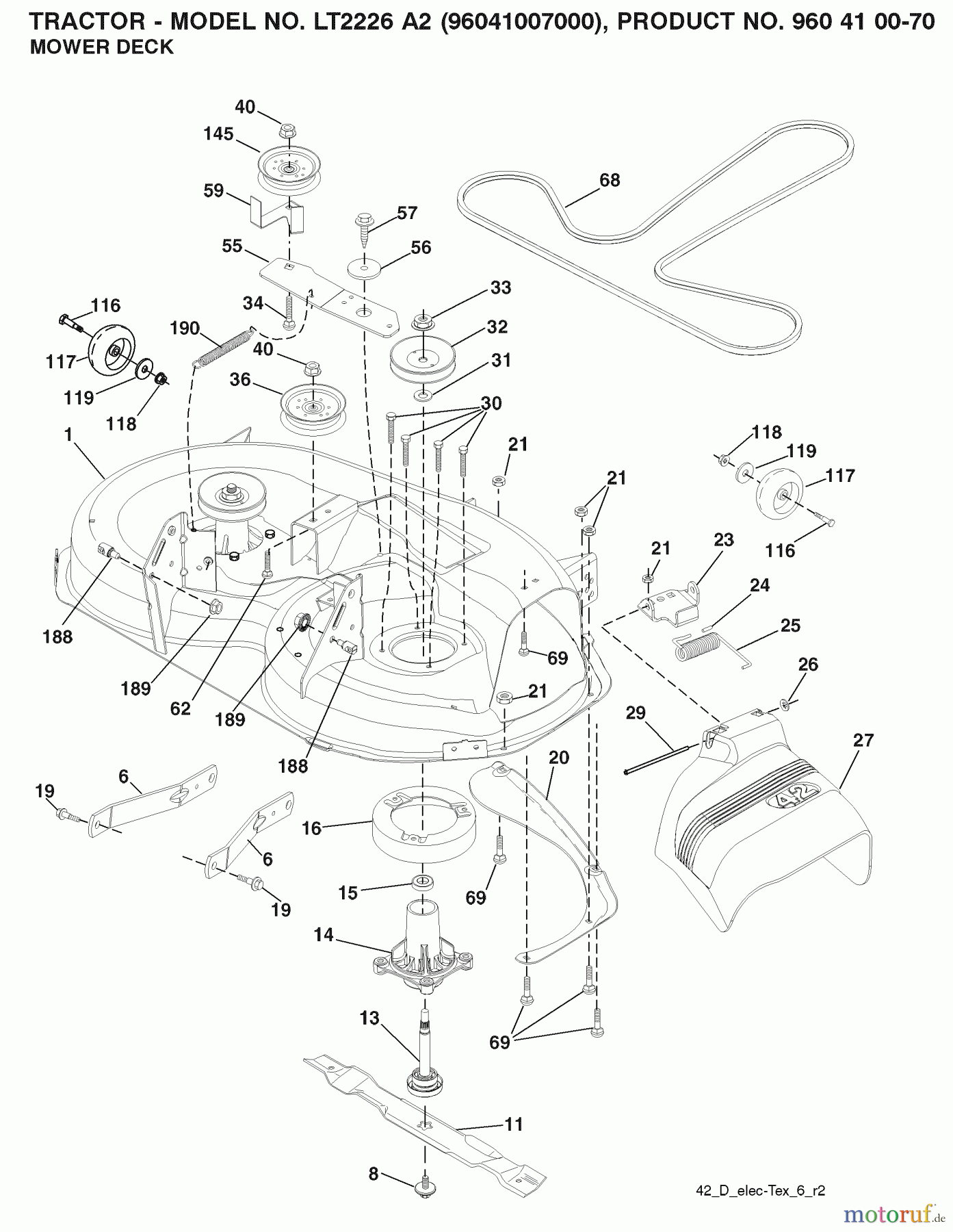 Jonsered Rasen und Garten Traktoren LT2226 A2 (96041007000) - Jonsered Lawn & Garden Tractor (2008-02) MOWER DECK / CUTTING DECK