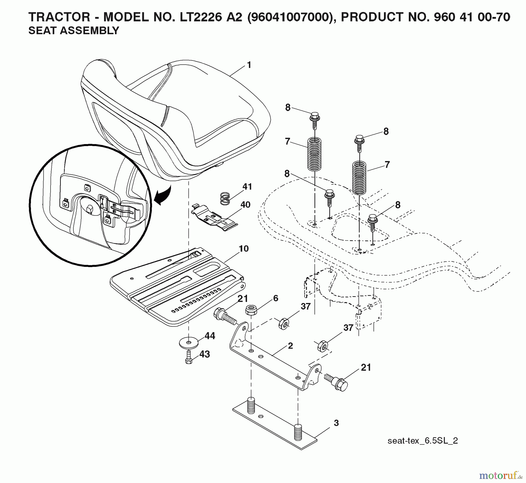 Jonsered Rasen und Garten Traktoren LT2226 A2 (96041007000) - Jonsered Lawn & Garden Tractor (2008-02) SEAT