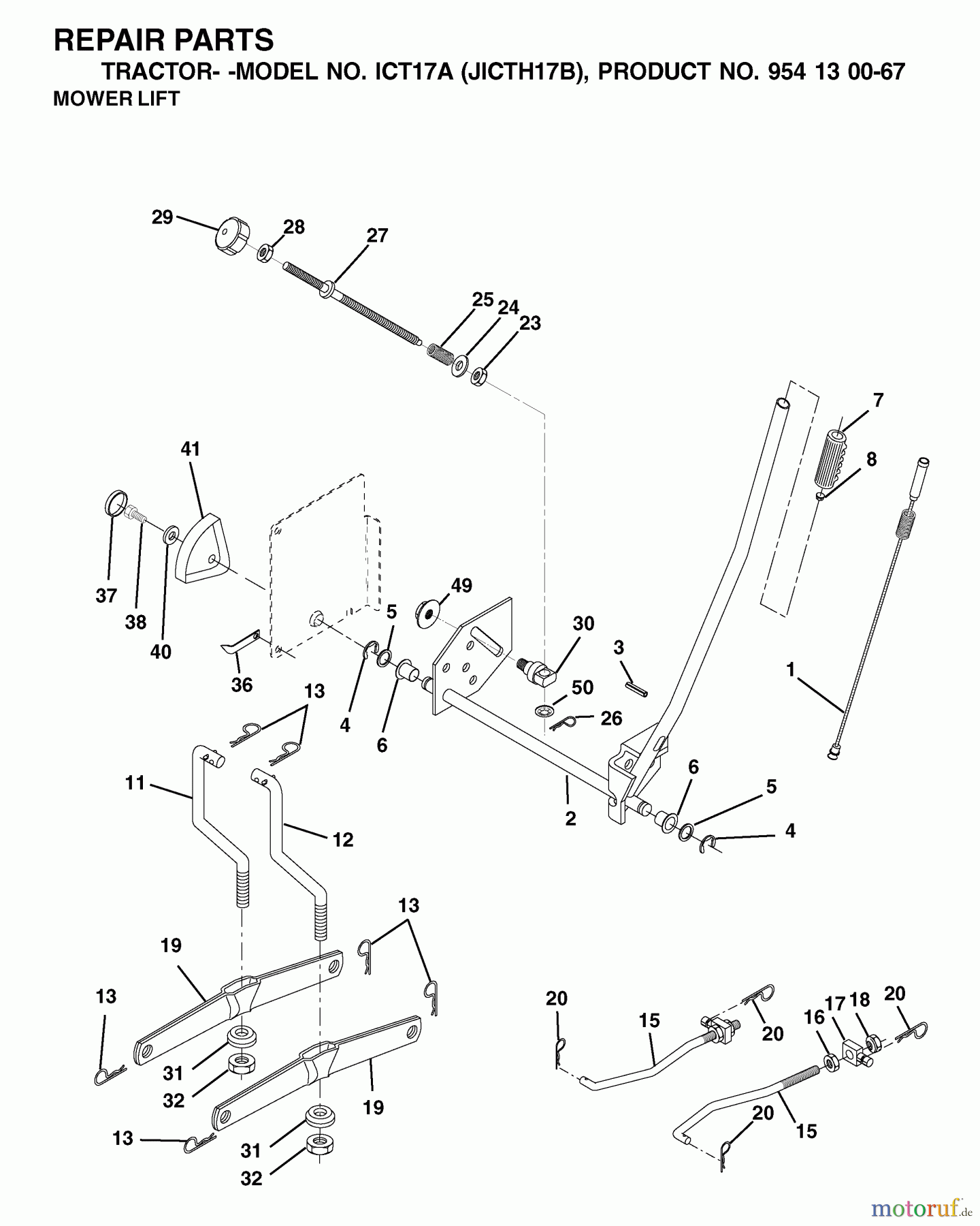  Jonsered Rasen  und Garten Traktoren ICT17A (JICTH17B, 954130067) - Jonsered Lawn & Garden Tractor (2002-06) MOWER LIFT / DECK LIFT