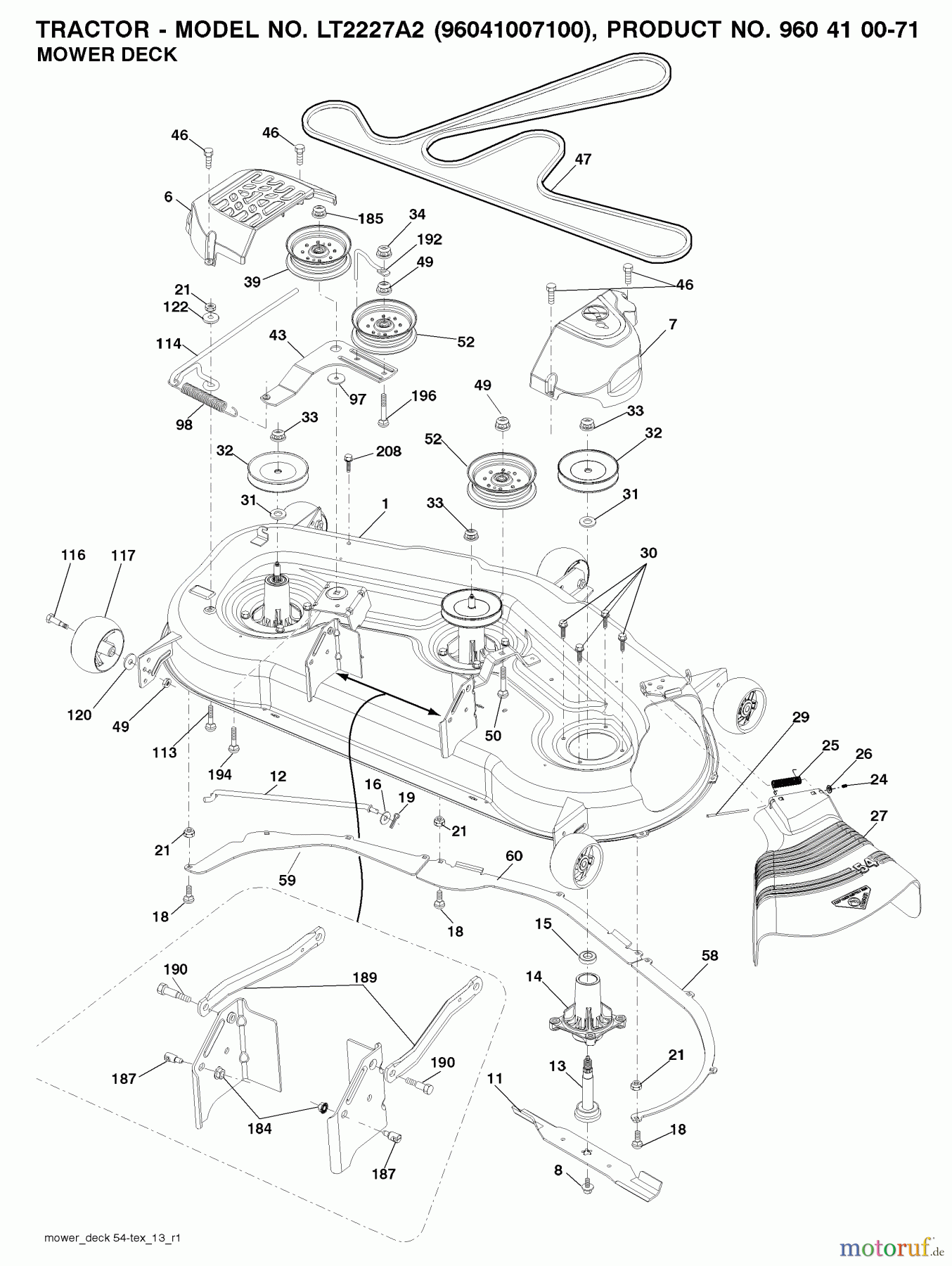 Jonsered Rasen und Garten Traktoren LT2227 A2 (96041007100) - Jonsered Lawn & Garden Tractor (2008-02) MOWER DECK / CUTTING DECK