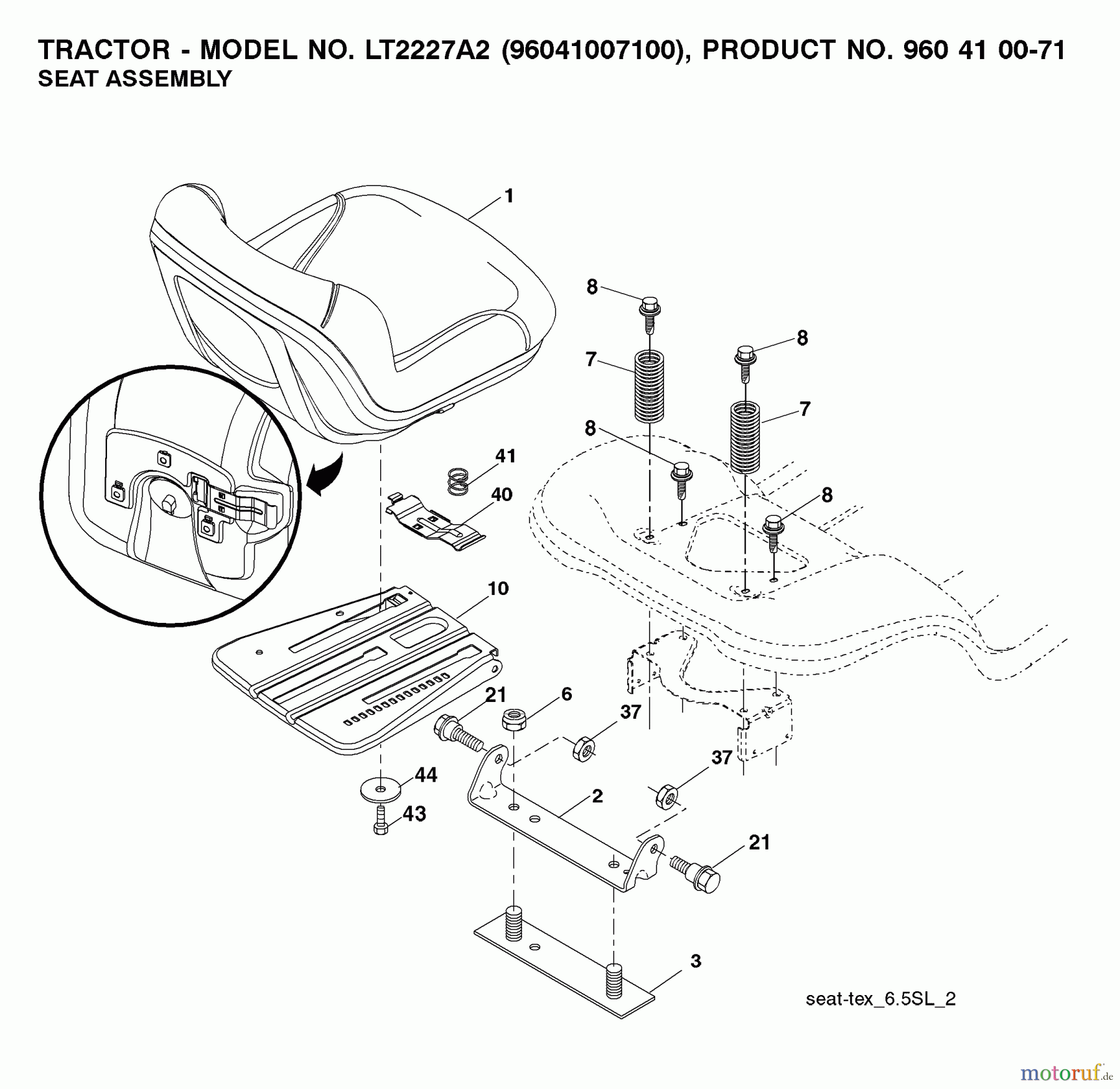 Jonsered Rasen und Garten Traktoren LT2227 A2 (96041007100) - Jonsered Lawn & Garden Tractor (2008-02) SEAT