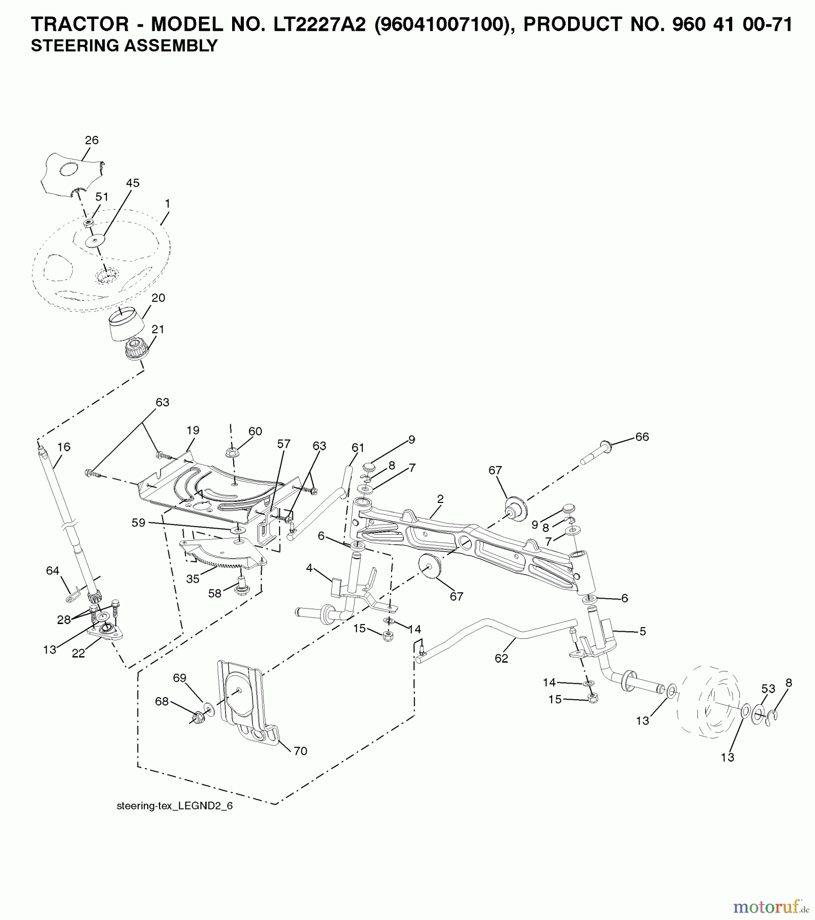 Jonsered Rasen und Garten Traktoren LT2227 A2 (96041007100) - Jonsered Lawn & Garden Tractor (2008-02) STEERING