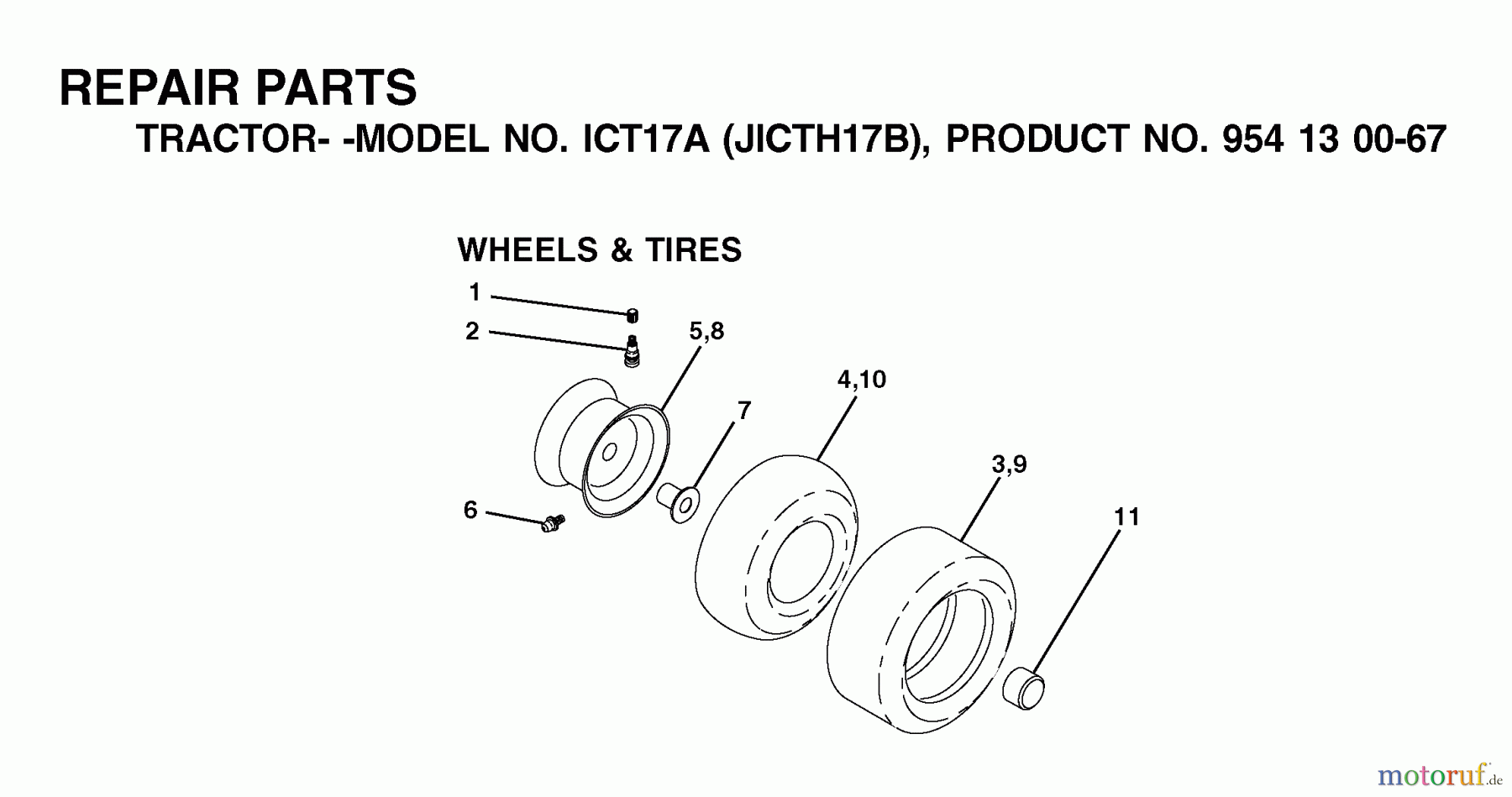 Jonsered Rasen und Garten Traktoren ICT17A (JICTH17B, 954130067) - Jonsered Lawn & Garden Tractor (2002-06) WHEELS TIRES