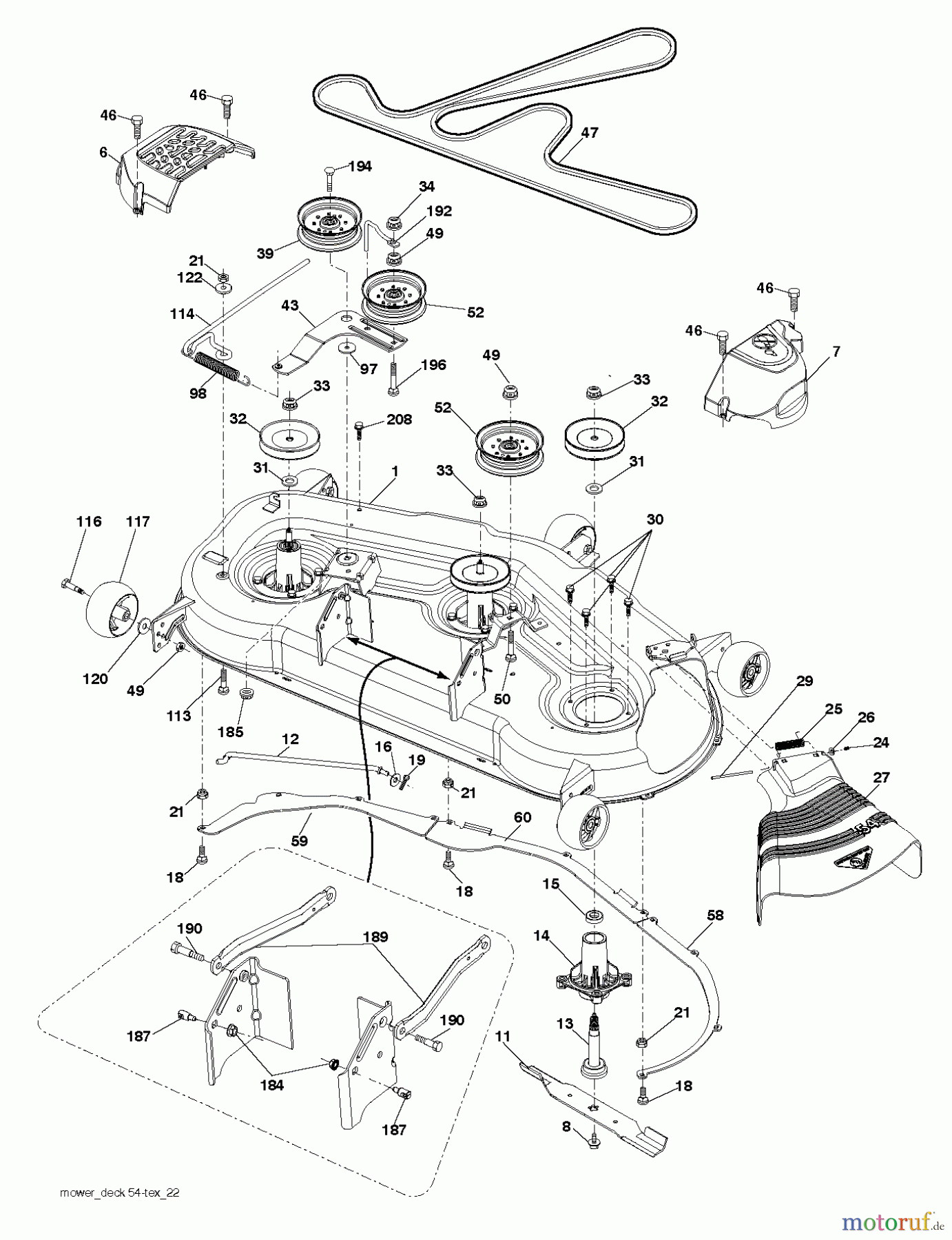 Jonsered Rasen und Garten Traktoren LT2227 A2 (96041014602) - Jonsered Lawn & Garden Tractor (2012-08) MOWER DECK / CUTTING DECK