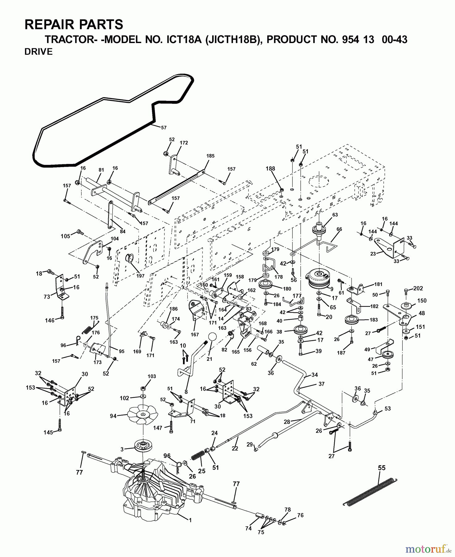  Jonsered Rasen  und Garten Traktoren ICT18A (JICTH18B, 954130043) - Jonsered Lawn & Garden Tractor (2001-02) DRIVE