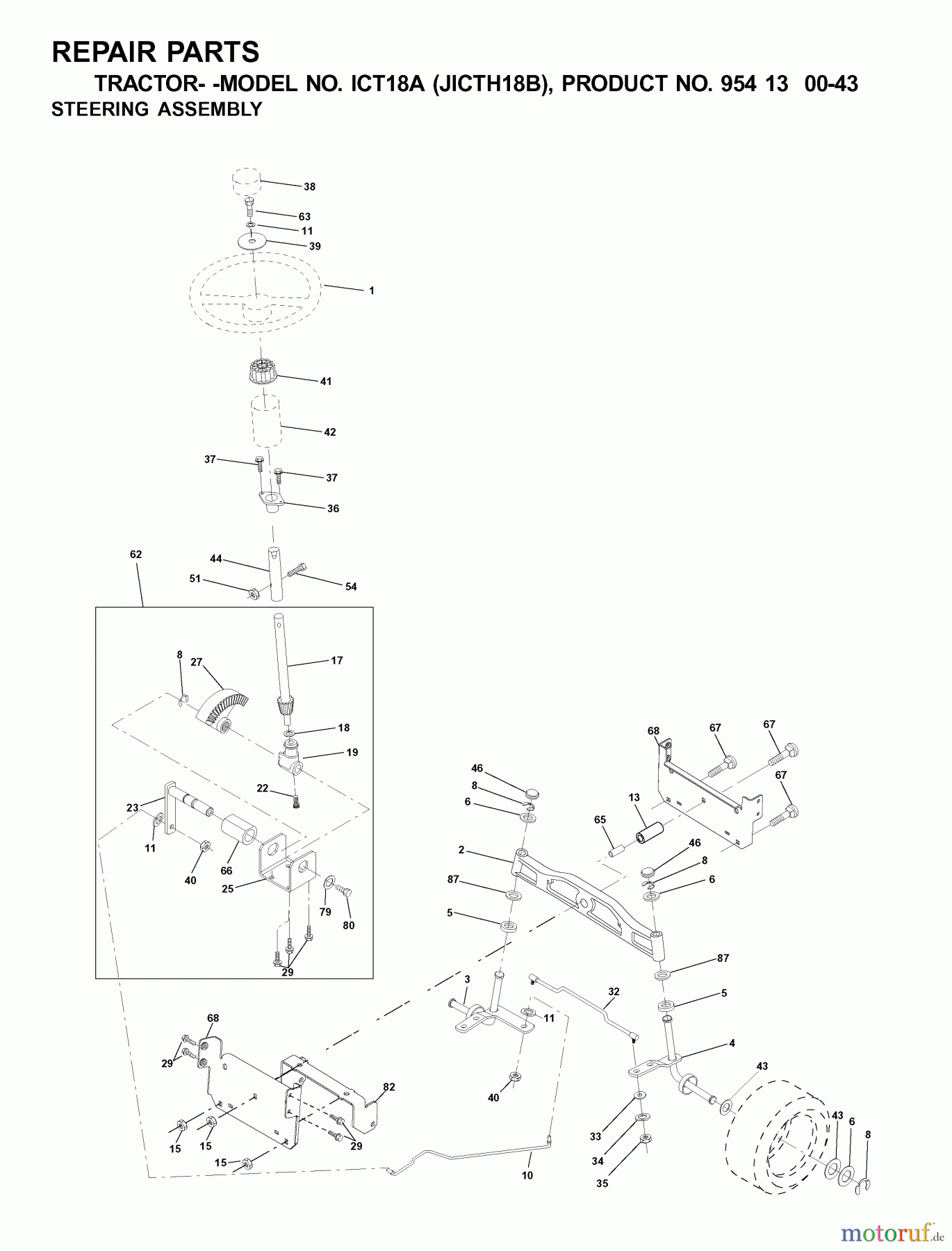 Jonsered Rasen und Garten Traktoren ICT18A (JICTH18B, 954130043) - Jonsered Lawn & Garden Tractor (2001-02) STEERING