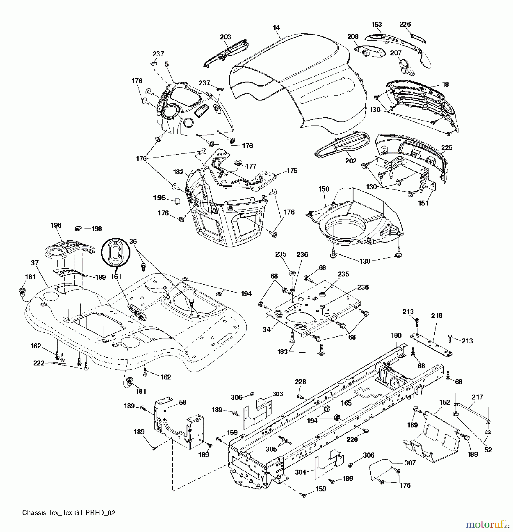 Jonsered Rasen und Garten Traktoren LT2320 A2 (96041030100) - Jonsered Lawn & Garden Tractor (2012-11) CHASSIS / FRAME