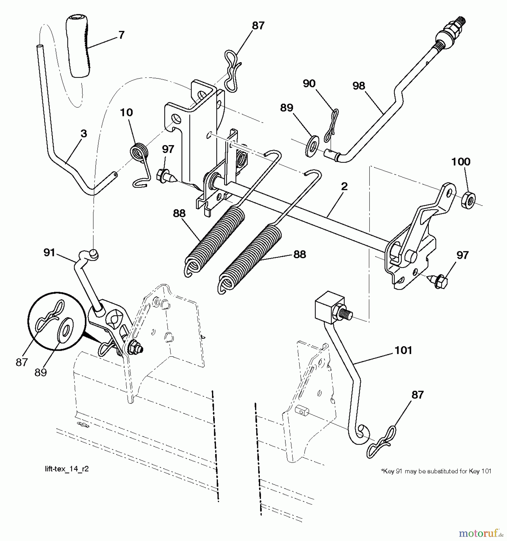 Jonsered Rasen und Garten Traktoren LT2320 A2 (96041030100) - Jonsered Lawn & Garden Tractor (2012-11) MOWER LIFT LEVER