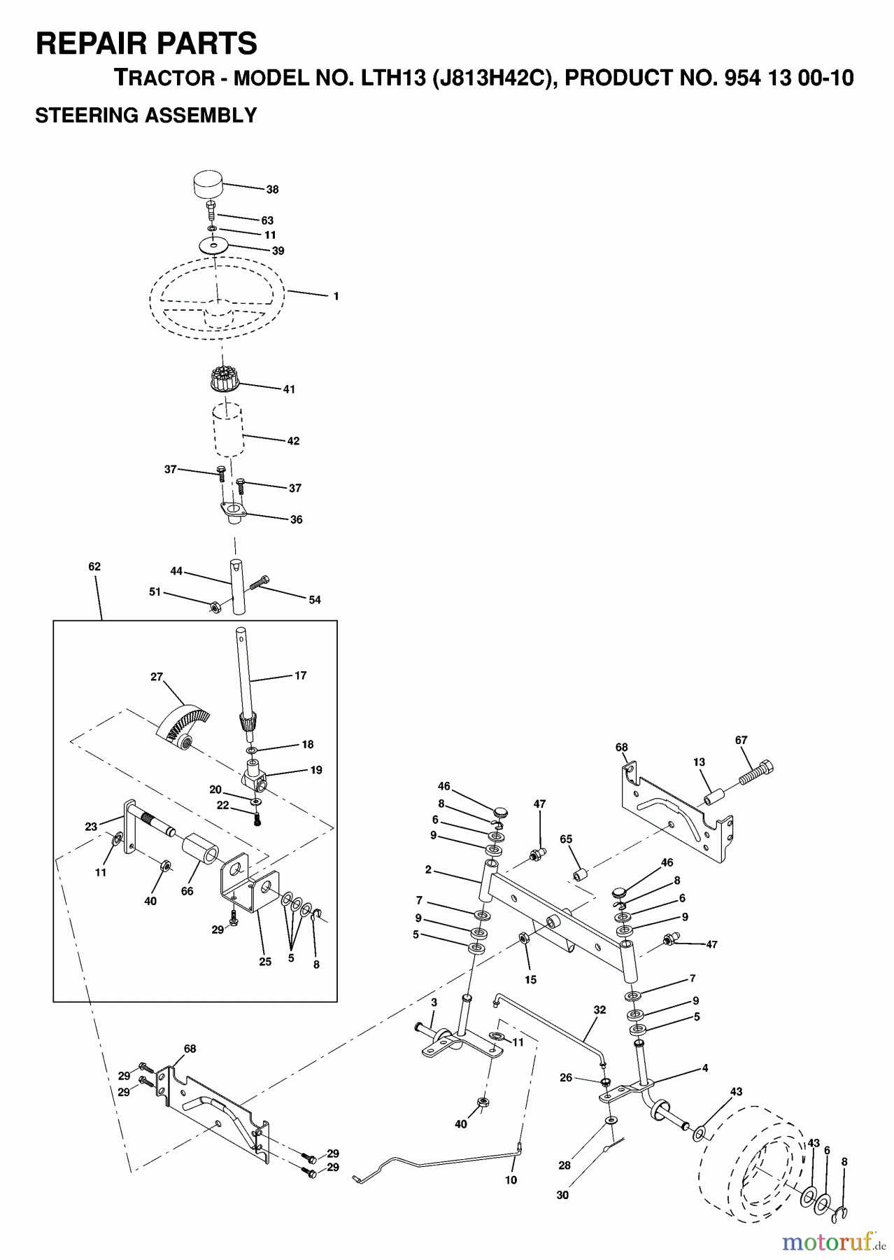  Jonsered Rasen  und Garten Traktoren LTH13 (J813H42C, 954130010) - Jonsered Lawn & Garden Tractor (1998-12) STEERING