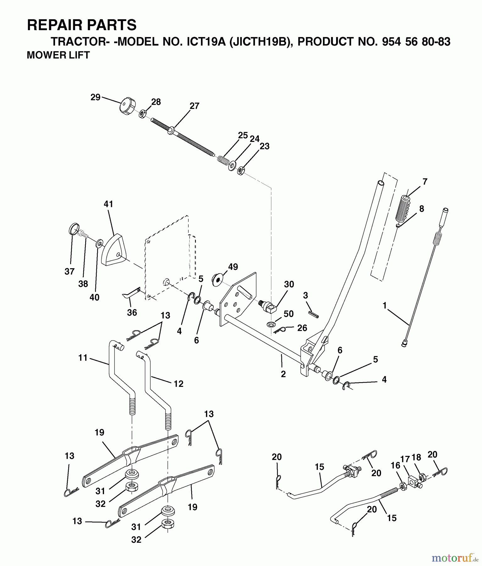  Jonsered Rasen  und Garten Traktoren ICT19A (JICTH19B, 954568083) - Jonsered Lawn & Garden Tractor (2002-03) MOWER LIFT / DECK LIFT