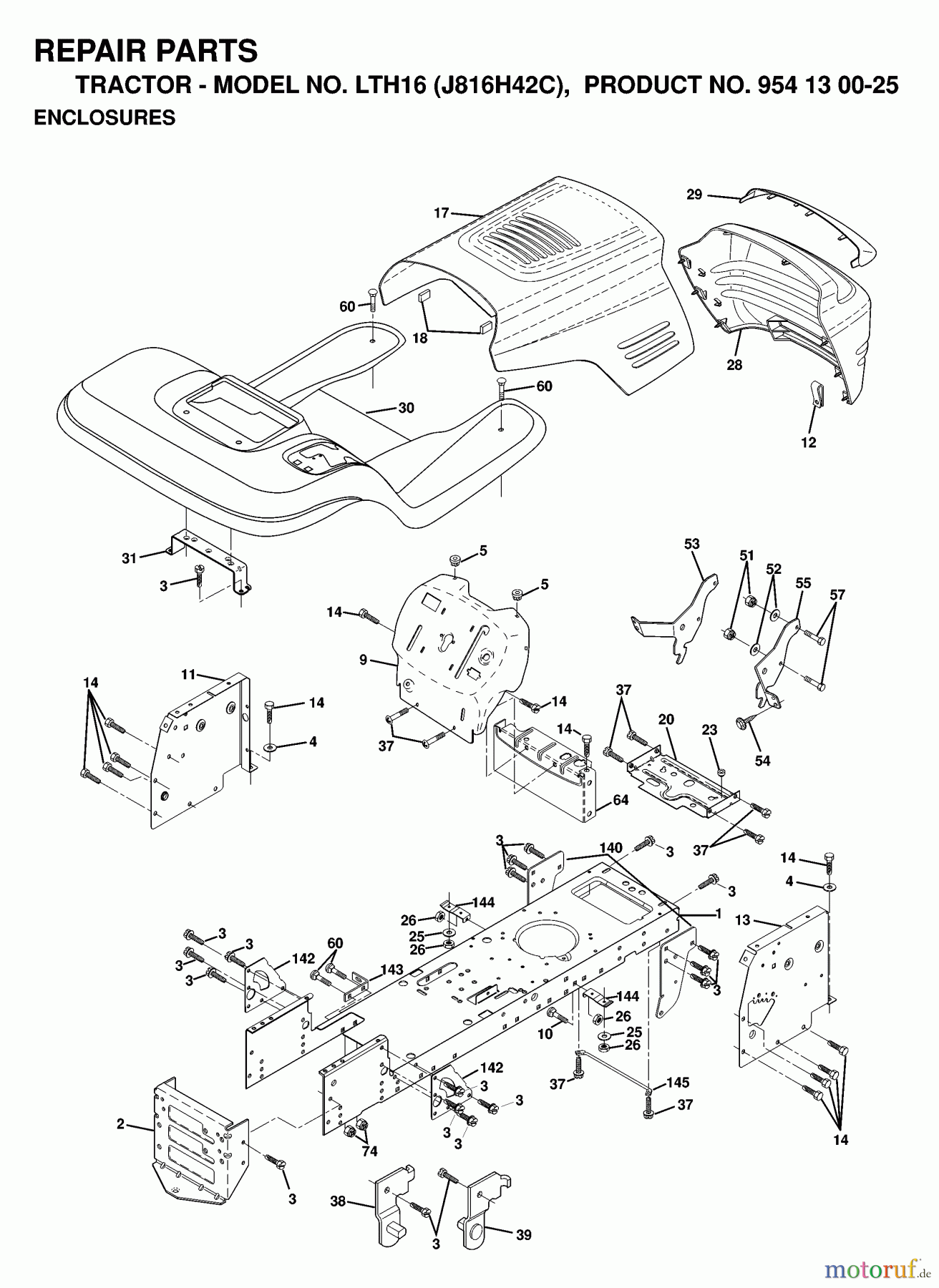 Jonsered Rasen und Garten Traktoren LTH16 (J816H42C, 954130025) - Jonsered Lawn & Garden Tractor (1998-12) CHASSIS ENCLOSURES