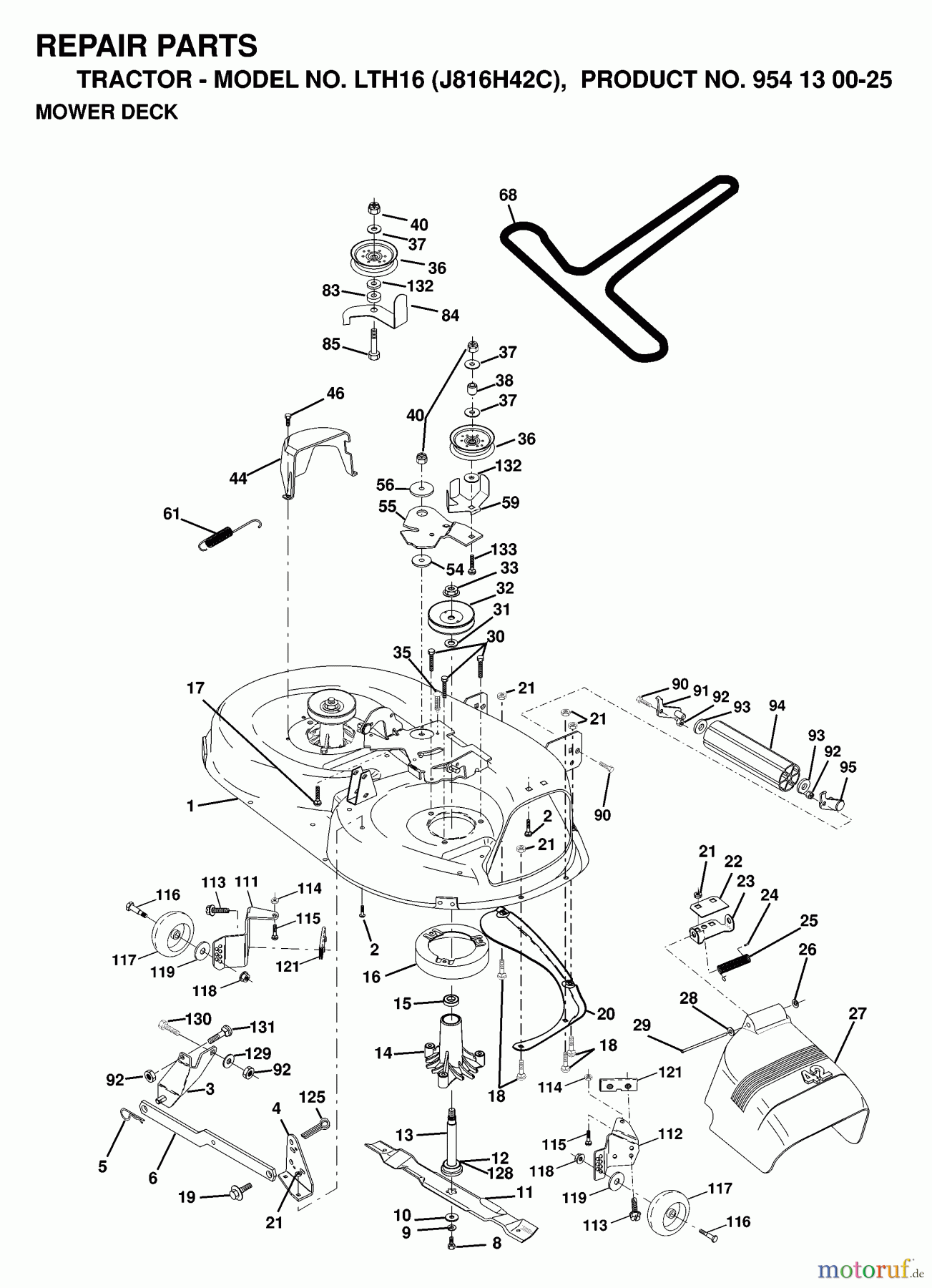 Jonsered Rasen und Garten Traktoren LTH16 (J816H42C, 954130025) - Jonsered Lawn & Garden Tractor (1998-12) MOWER DECK / CUTTING DECK