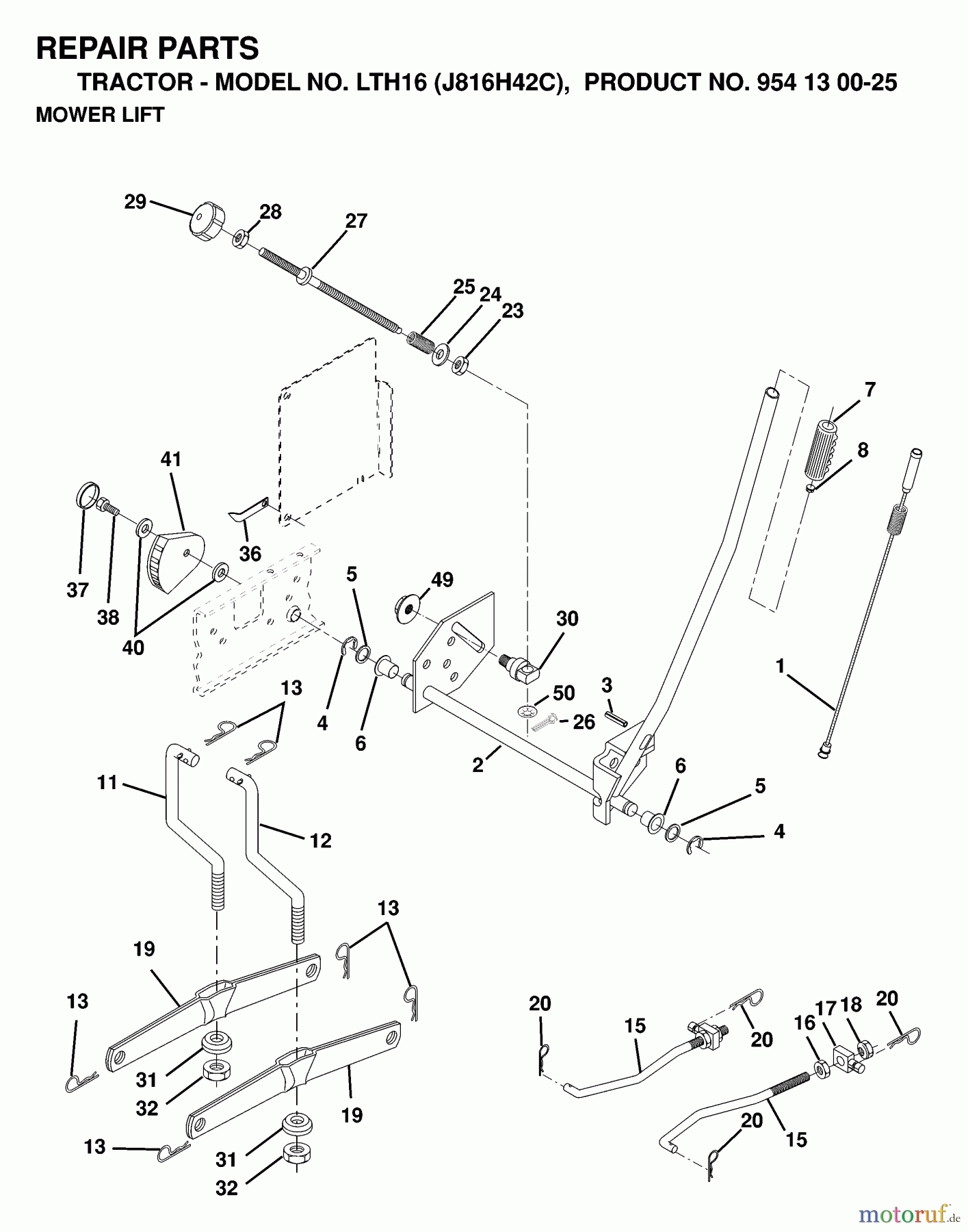 Jonsered Rasen und Garten Traktoren LTH16 (J816H42C, 954130025) - Jonsered Lawn & Garden Tractor (1998-12) MOWER LIFT / DECK LIFT
