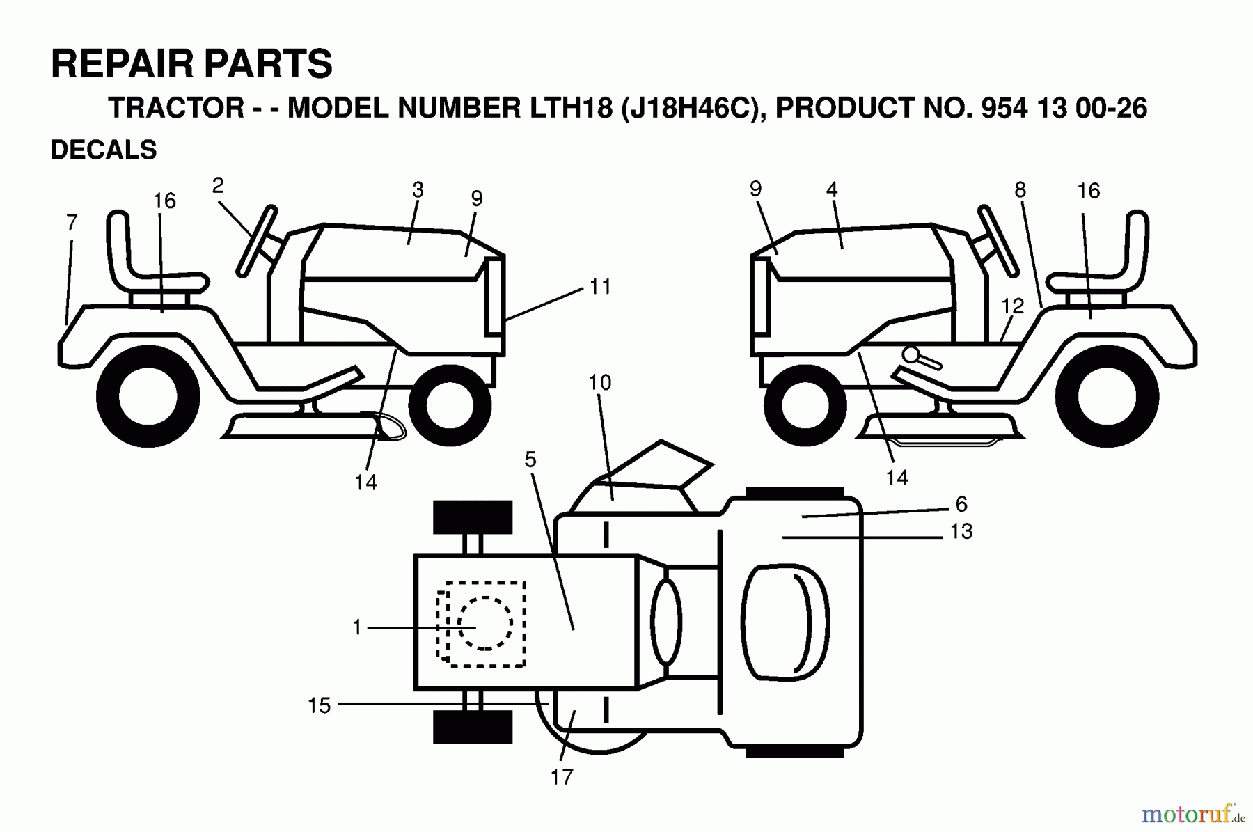 Jonsered Rasen und Garten Traktoren LTH18 (J18H46C, 954130026) - Jonsered Lawn & Garden Tractor (1998-12) DECALS