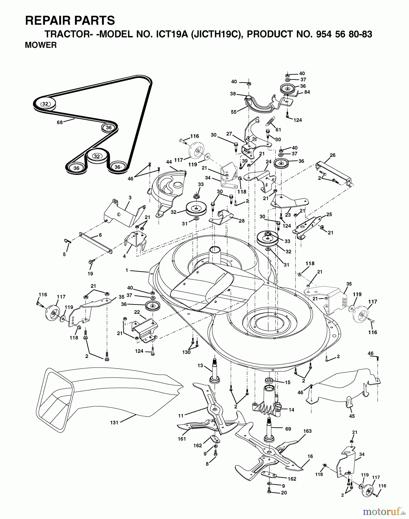 Jonsered Rasen und Garten Traktoren ICT19A (JICTH19C, 954568083) - Jonsered Lawn & Garden Tractor (2002-06) MOWER DECK / CUTTING DECK