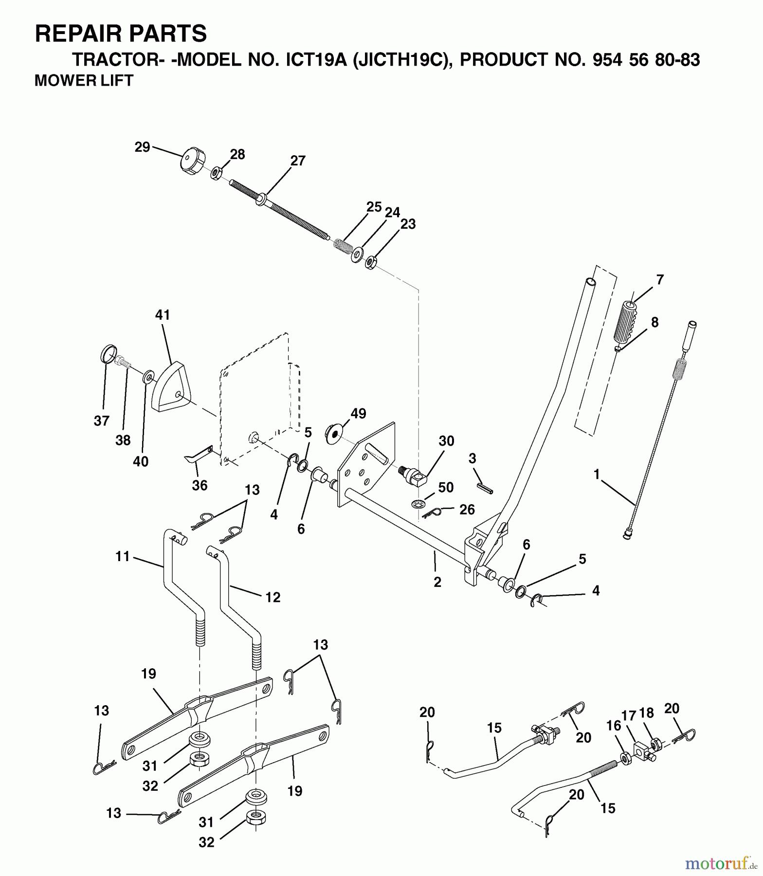  Jonsered Rasen  und Garten Traktoren ICT19A (JICTH19C, 954568083) - Jonsered Lawn & Garden Tractor (2002-06) MOWER LIFT / DECK LIFT