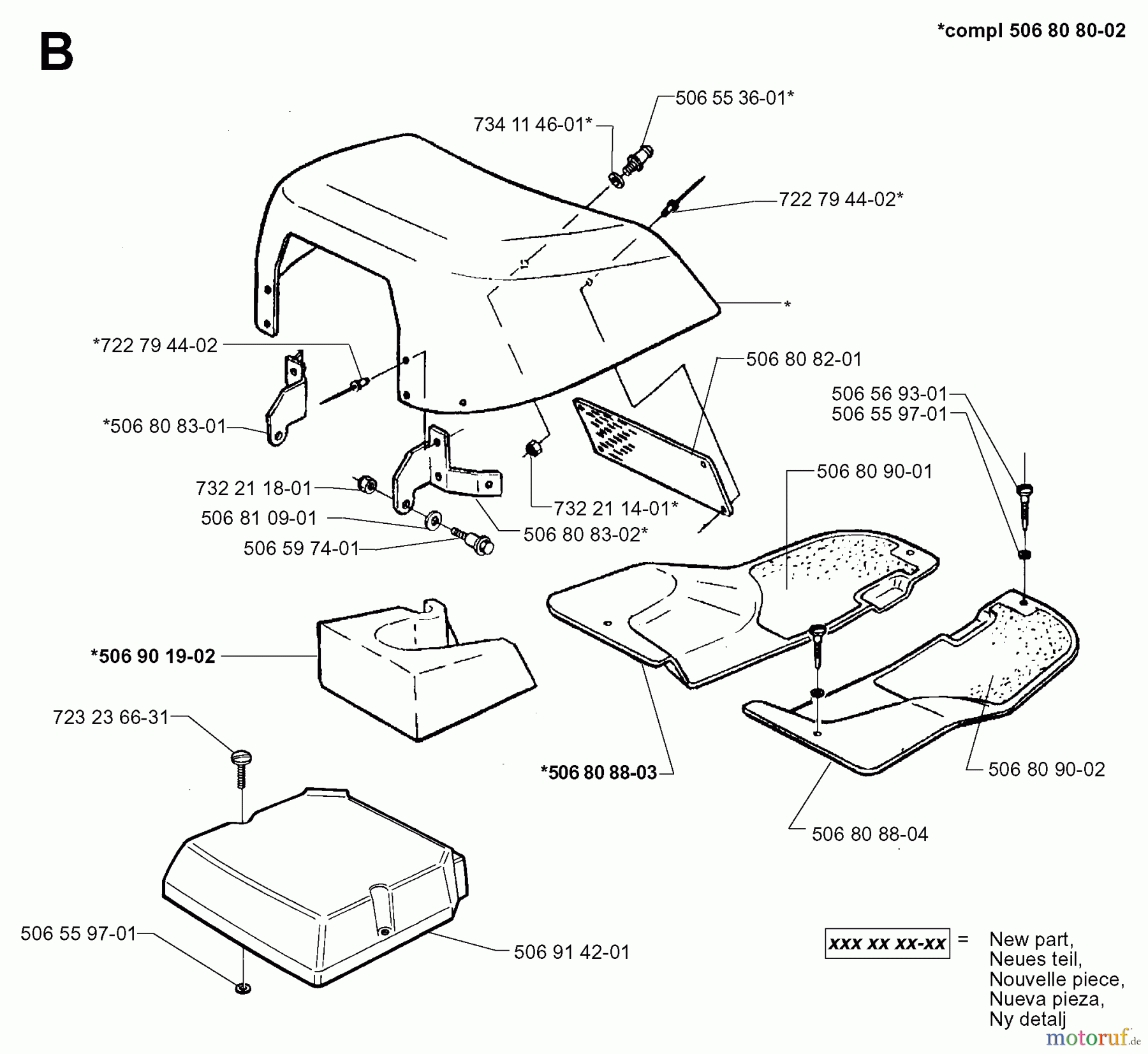 Jonsered Reitermäher FR13 (85CM) - Jonsered Rear-Engine Riding Mower (1998-06) HOOD