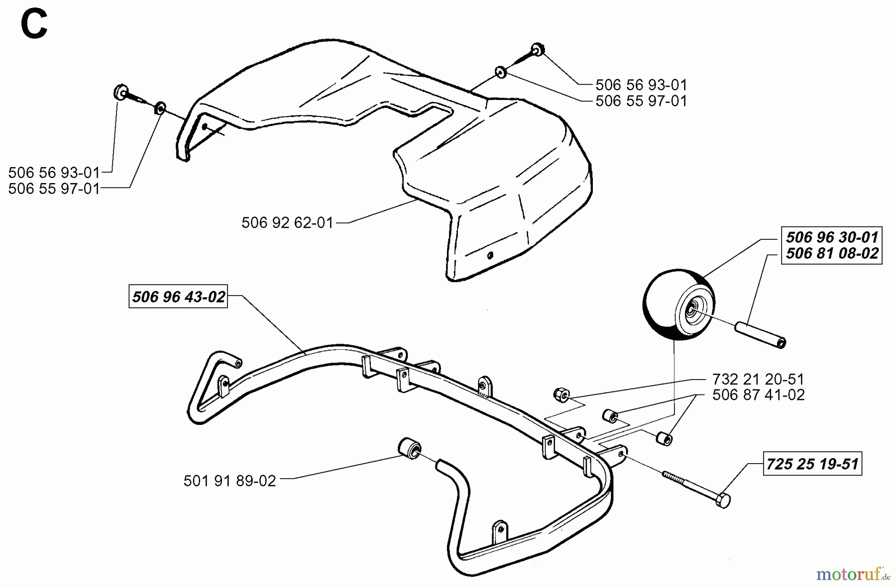  Jonsered Reitermäher FR13 (85CM) - Jonsered Rear-Engine Riding Mower (1998-06) PROTECTION FRAME