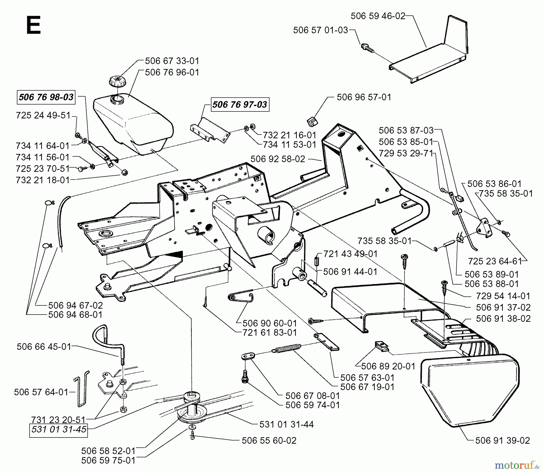 Jonsered Reitermäher FR13 - Jonsered Rear-Engine Riding Mower (1998-10) CHASSIS / FRAME #1