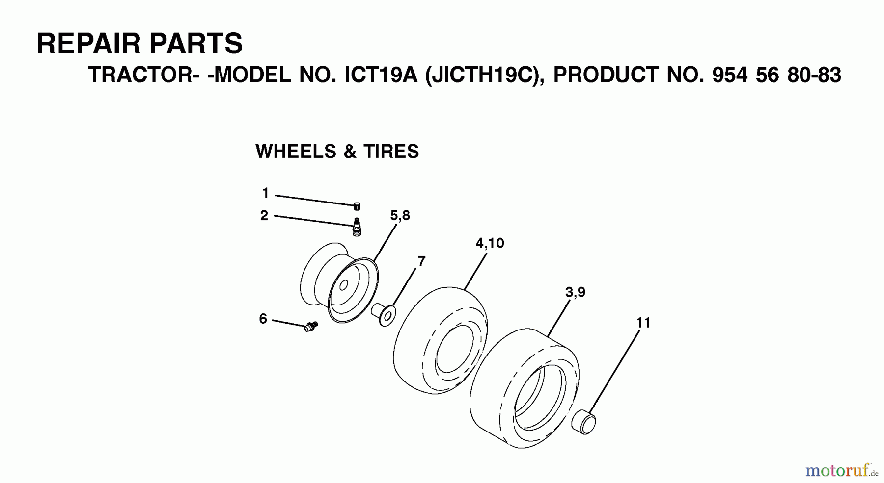 Jonsered Rasen und Garten Traktoren ICT19A (JICTH19C, 954568083) - Jonsered Lawn & Garden Tractor (2002-06) WHEELS TIRES