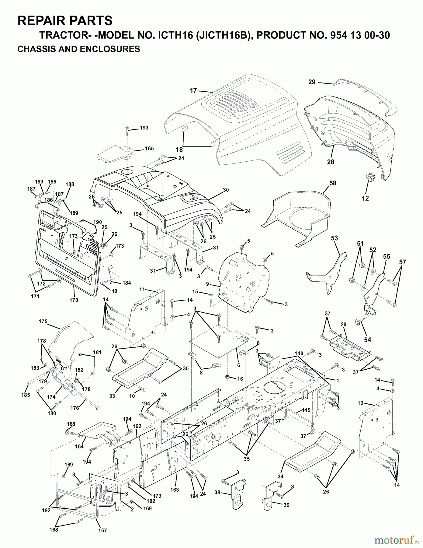  Jonsered Rasen  und Garten Traktoren ICTH16 (JICTH16B, 954130030) - Jonsered Lawn & Garden Tractor (1999-03) CHASSIS ENCLOSURES