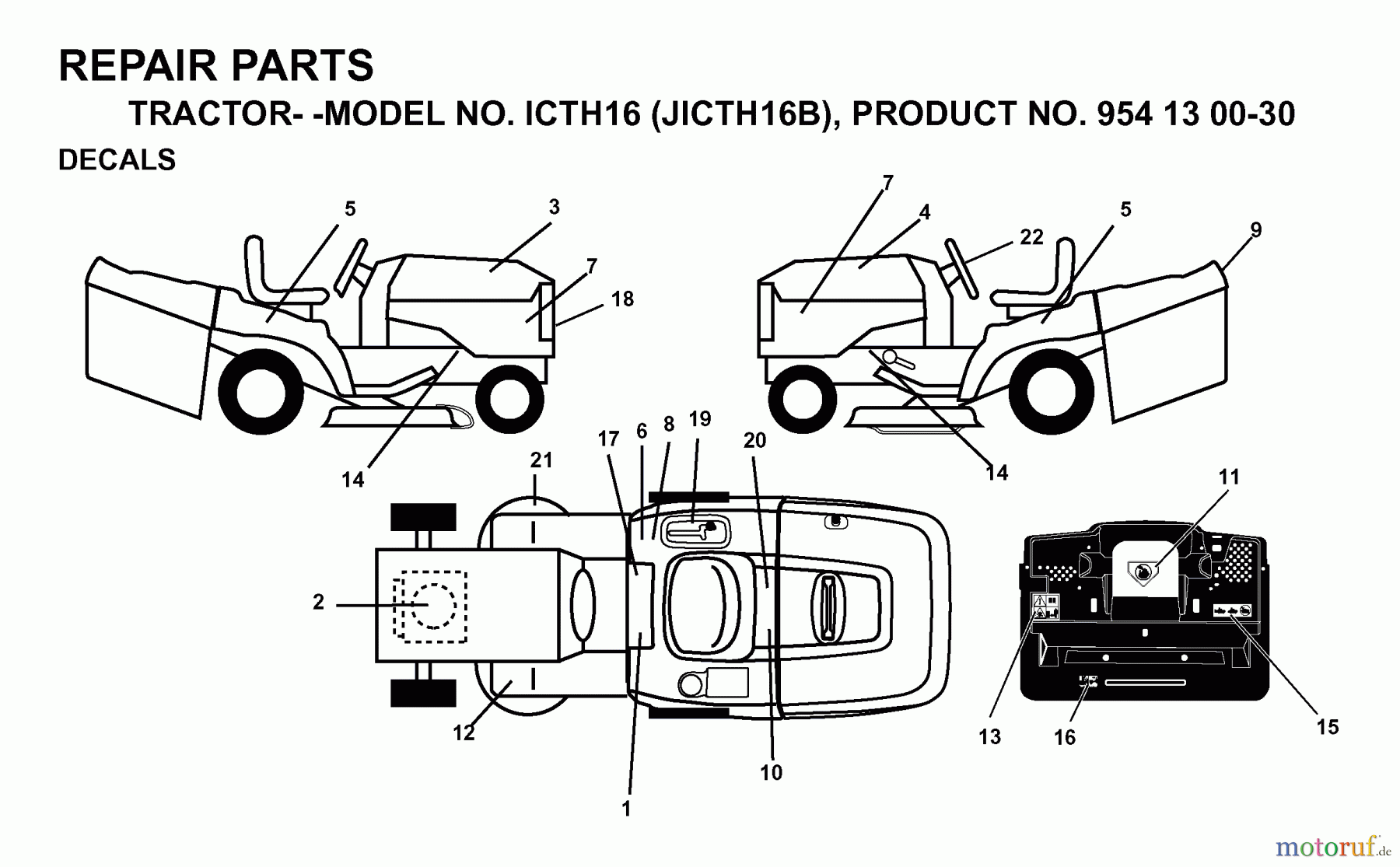  Jonsered Rasen  und Garten Traktoren ICTH16 (JICTH16B, 954130030) - Jonsered Lawn & Garden Tractor (1999-03) DECALS