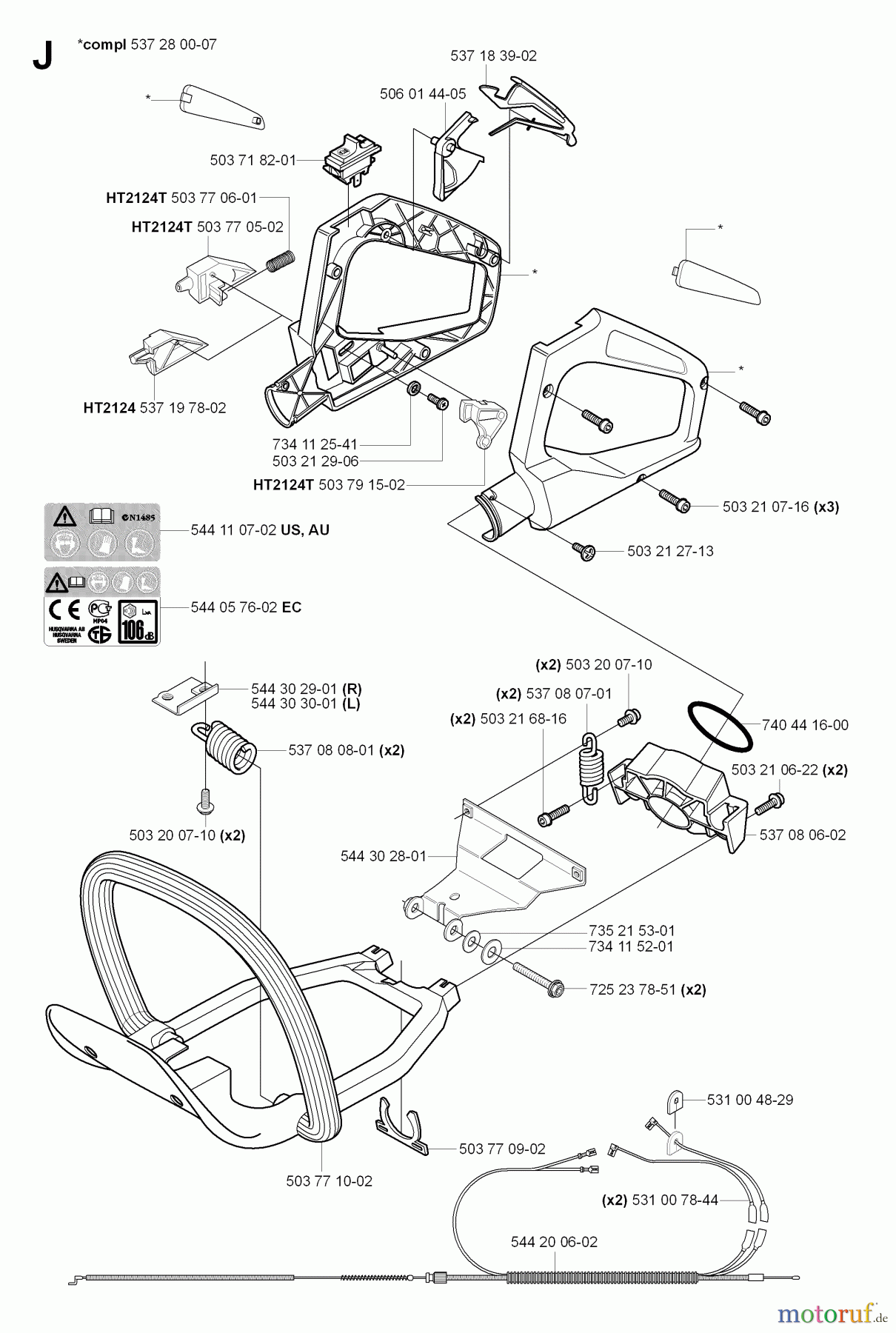 Jonsered Heckenscheren HT2124 (HT2124T) - Jonsered Hedge Trimmer (2007-01) HANDLE CONTROLS