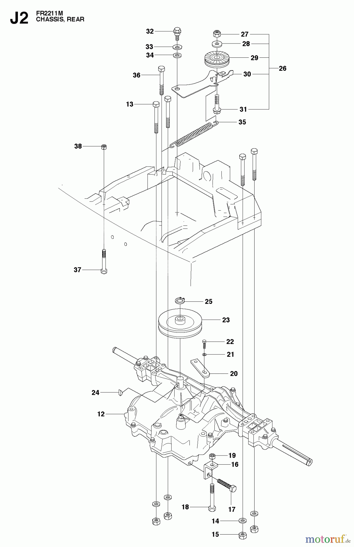 Jonsered Reitermäher FR2111 M (965190201) - Jonsered Rear-Engine Riding Mower (2010-07) CHASSIS ENGINE PULLEYS #2