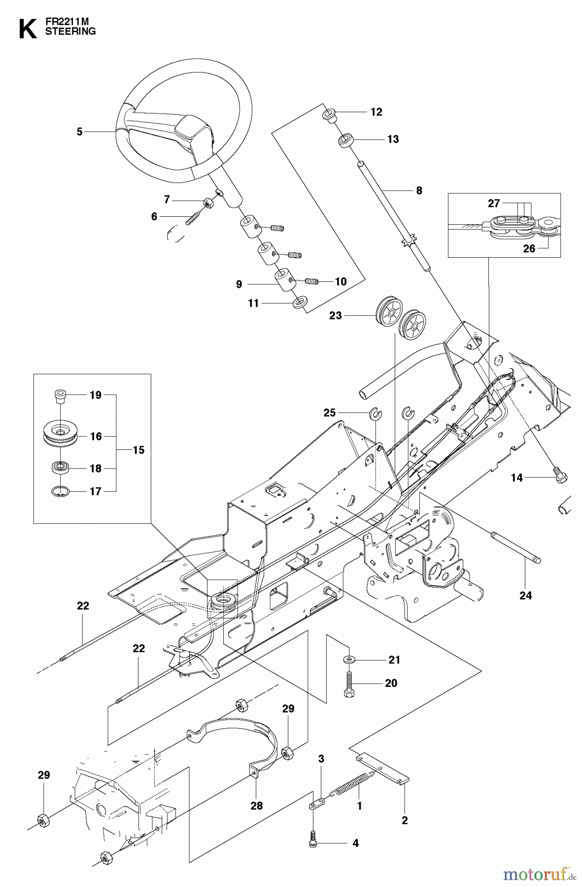 Jonsered Reitermäher FR2111 M (965190201) - Jonsered Rear-Engine Riding Mower (2010-07) STEERING