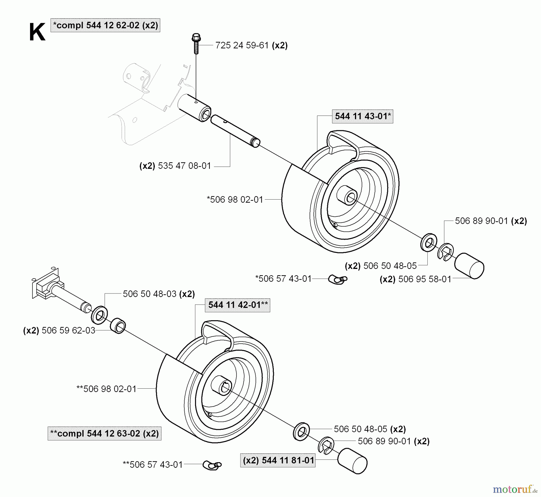 Jonsered Reitermäher FR2116 MA2 (965070101) - Jonsered Rear-Engine Riding Mower (2006-01) WHEELS TIRES