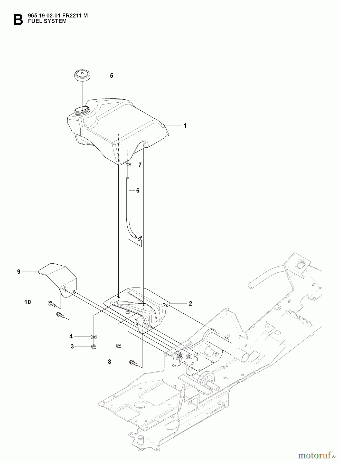 Jonsered Reitermäher FR2211 M (965190201) - Jonsered Rear-Engine Riding Mower (2008-01) FUEL SYSTEM