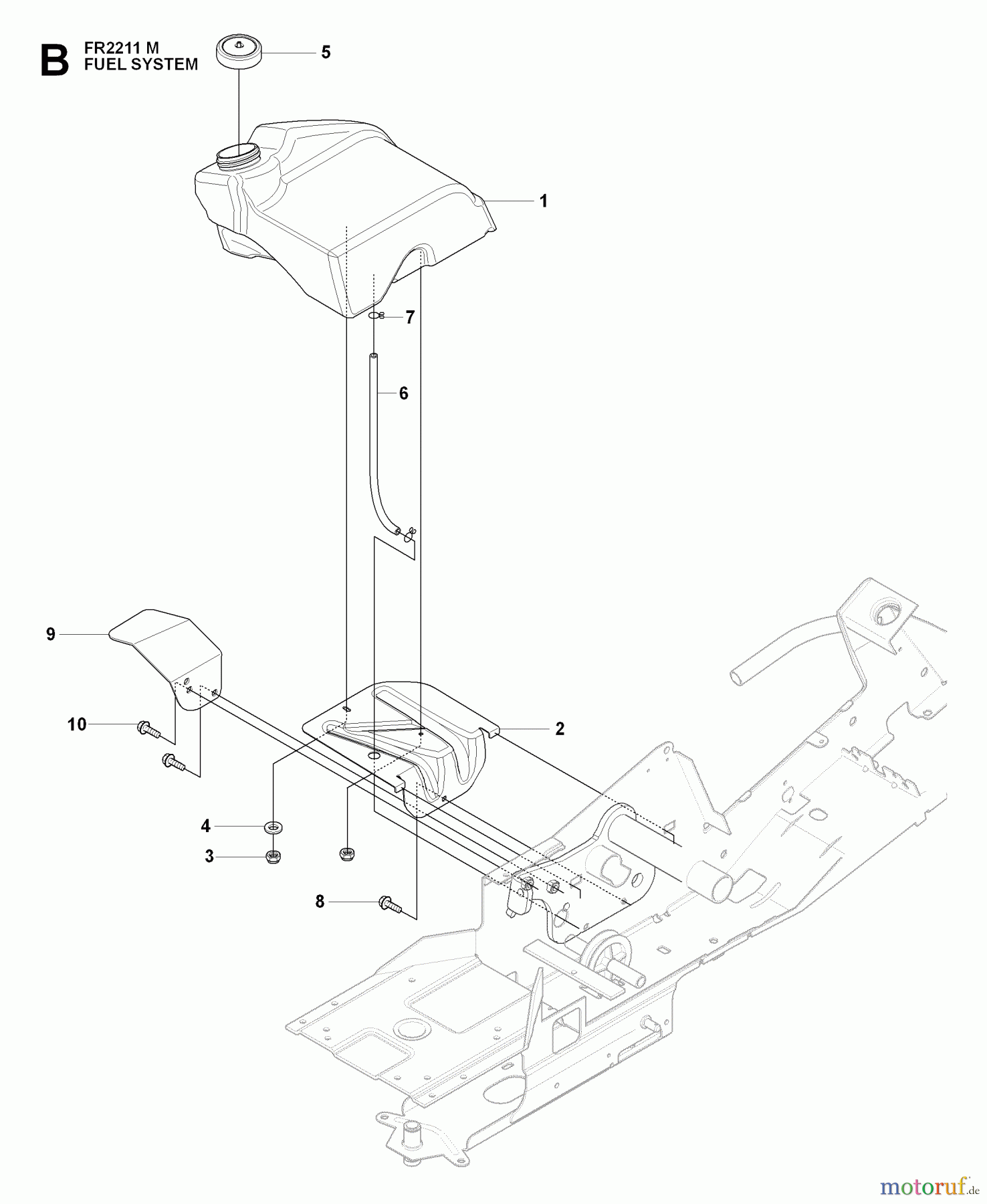 Jonsered Reitermäher FR2211 M (965190201) - Jonsered Rear-Engine Riding Mower (2009-04) FUEL SYSTEM