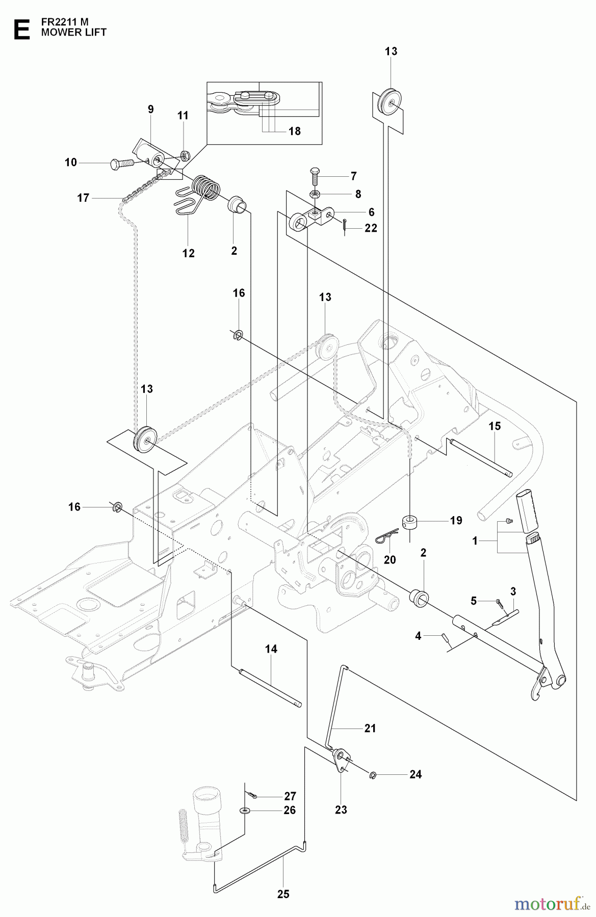 Jonsered Reitermäher FR2211 M (965190201) - Jonsered Rear-Engine Riding Mower (2009-04) MOWER LIFT / DECK LIFT