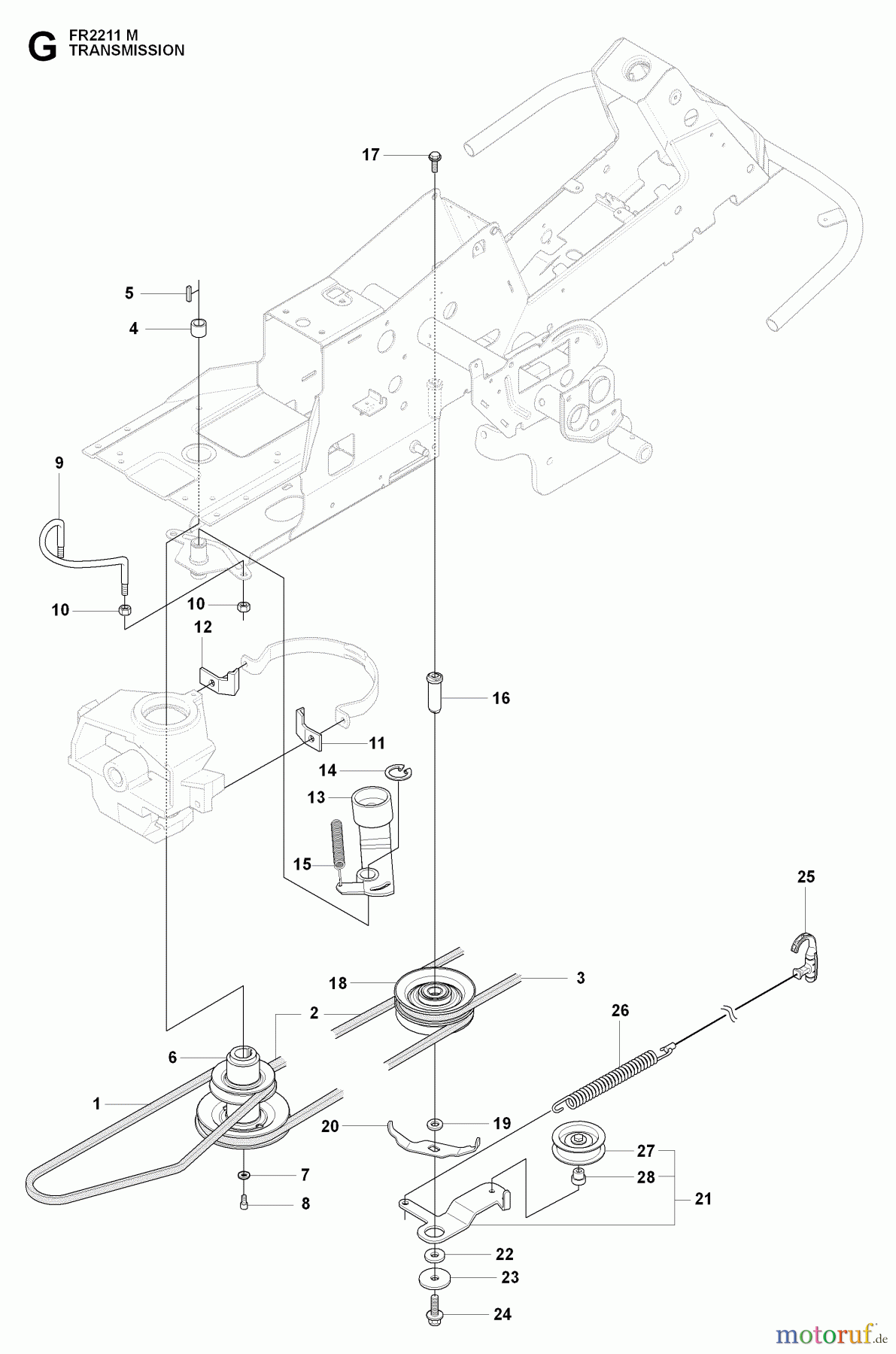  Jonsered Reitermäher FR2211 M (965190201) - Jonsered Rear-Engine Riding Mower (2009-04) TRANSMISSION