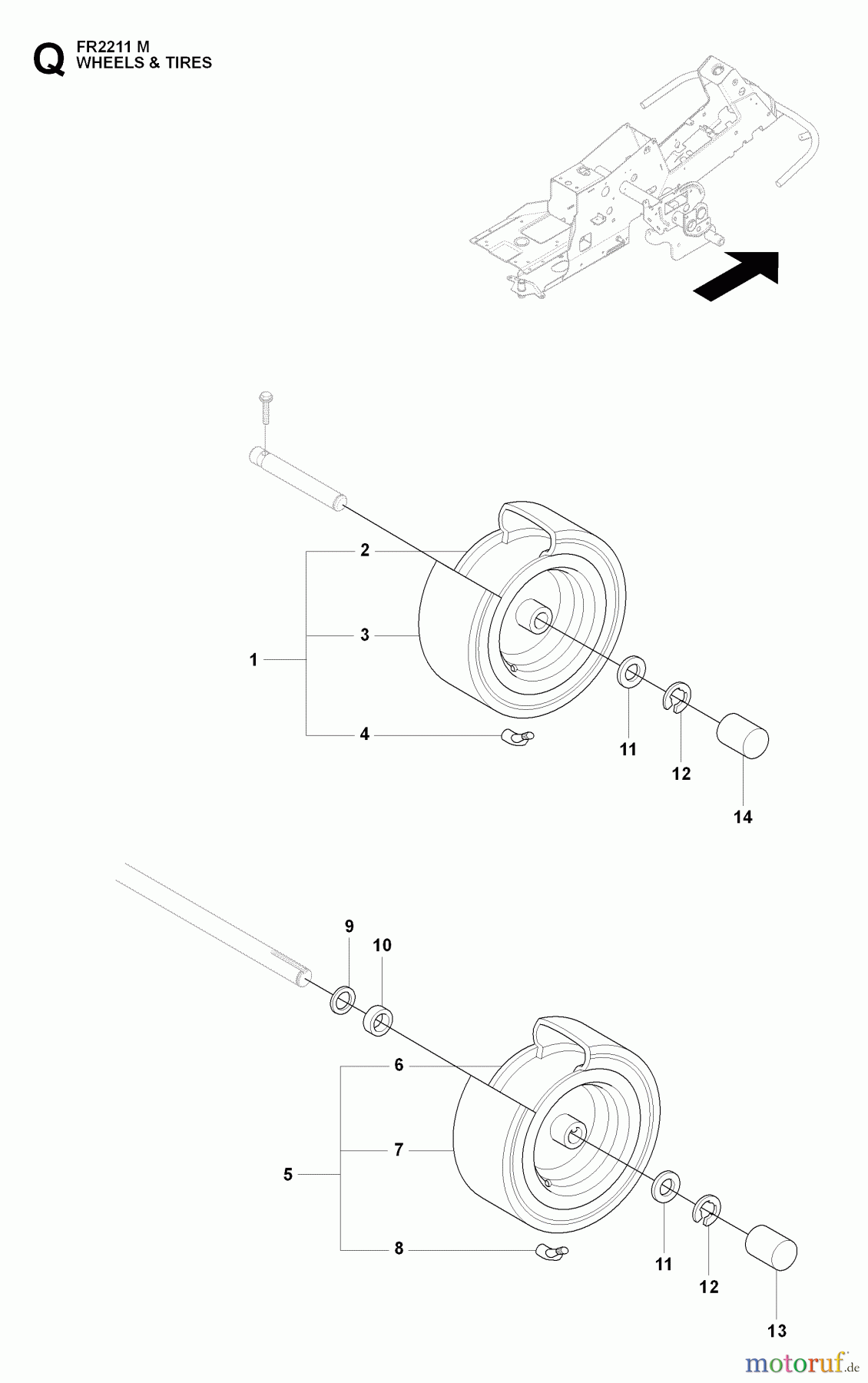  Jonsered Reitermäher FR2211 M (965190201) - Jonsered Rear-Engine Riding Mower (2009-04) WHEELS TIRES