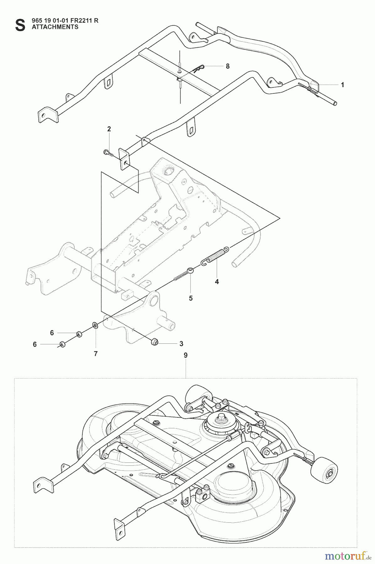 Jonsered Reitermäher FR2211 R (965190101) - Jonsered Rear-Engine Riding Mower (2008-02) ATTACHMENTS