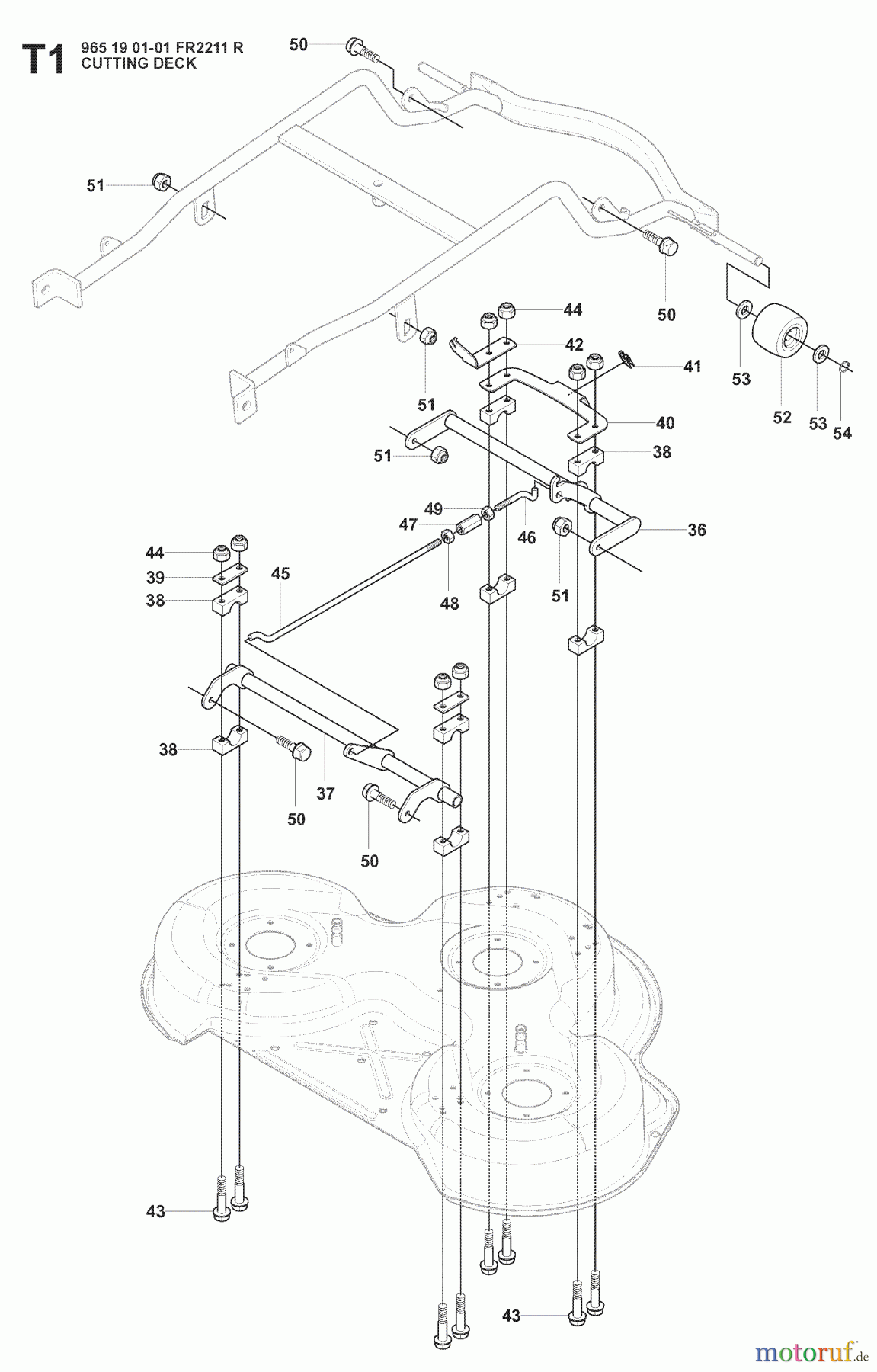 Jonsered Reitermäher FR2211 R (965190101) - Jonsered Rear-Engine Riding Mower (2008-02) MOWER DECK / CUTTING DECK #1
