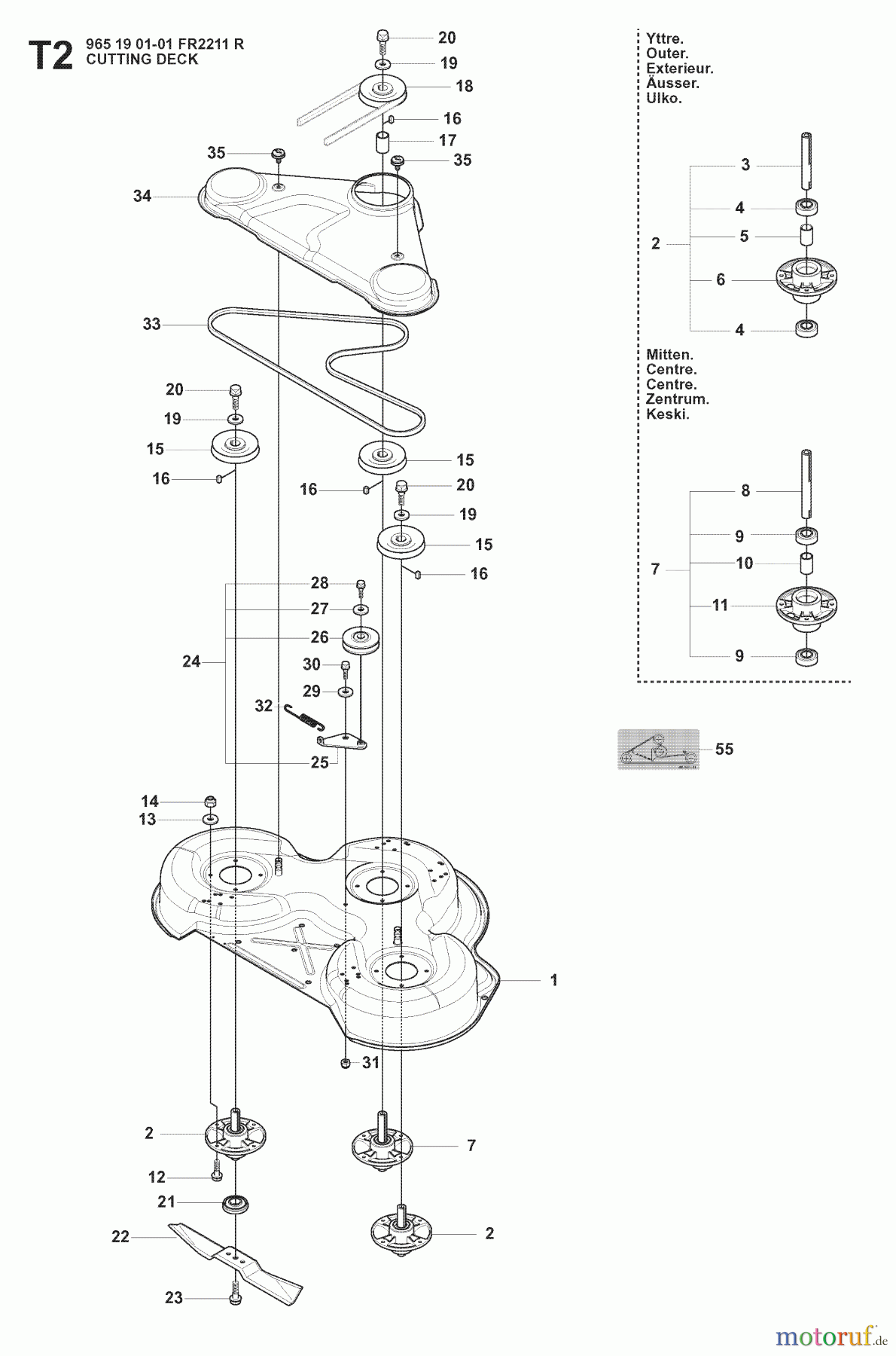 Jonsered Reitermäher FR2211 R (965190101) - Jonsered Rear-Engine Riding Mower (2008-02) MOWER DECK / CUTTING DECK #2
