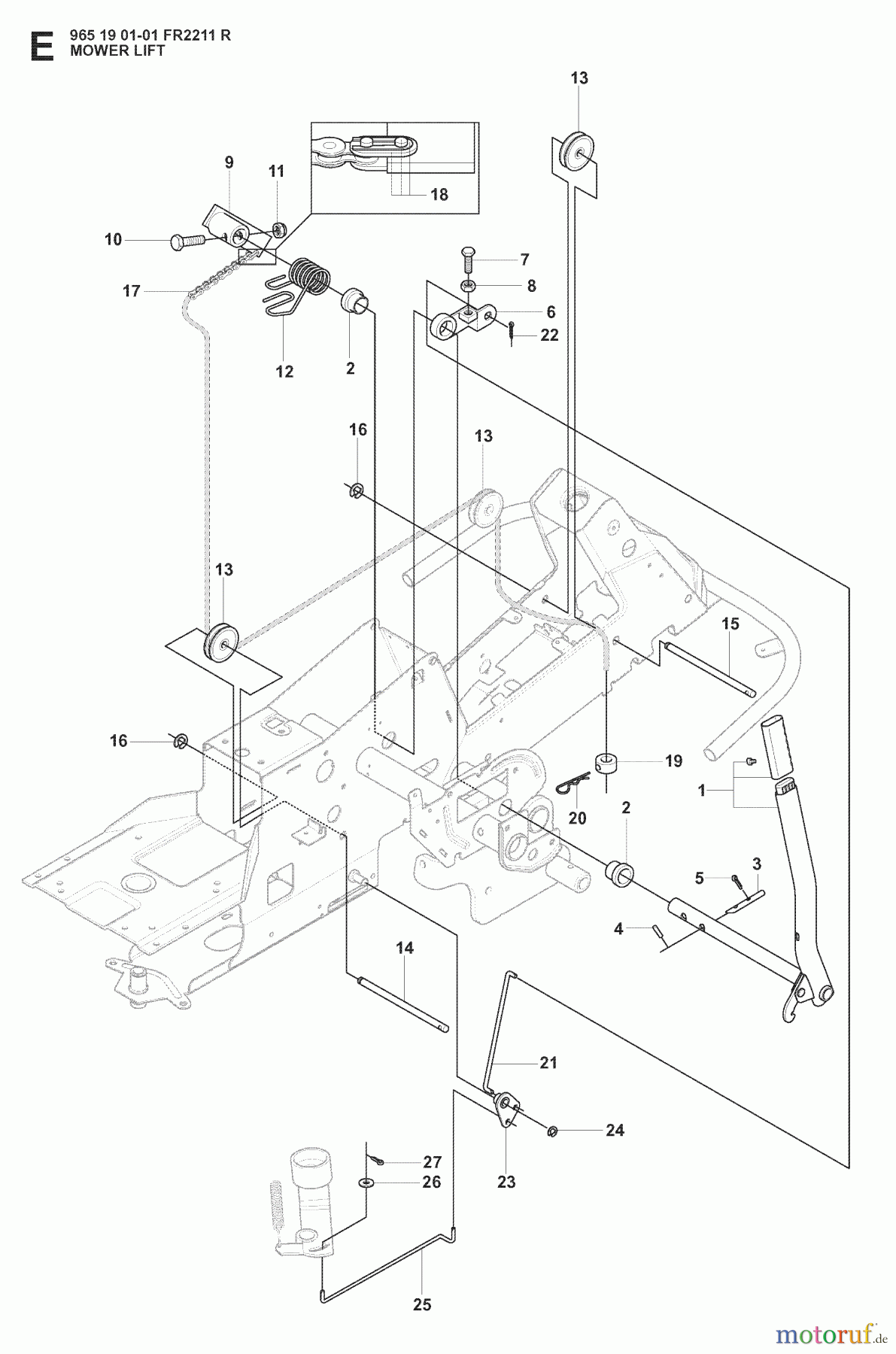 Jonsered Reitermäher FR2211 R (965190101) - Jonsered Rear-Engine Riding Mower (2008-02) MOWER LIFT / DECK LIFT