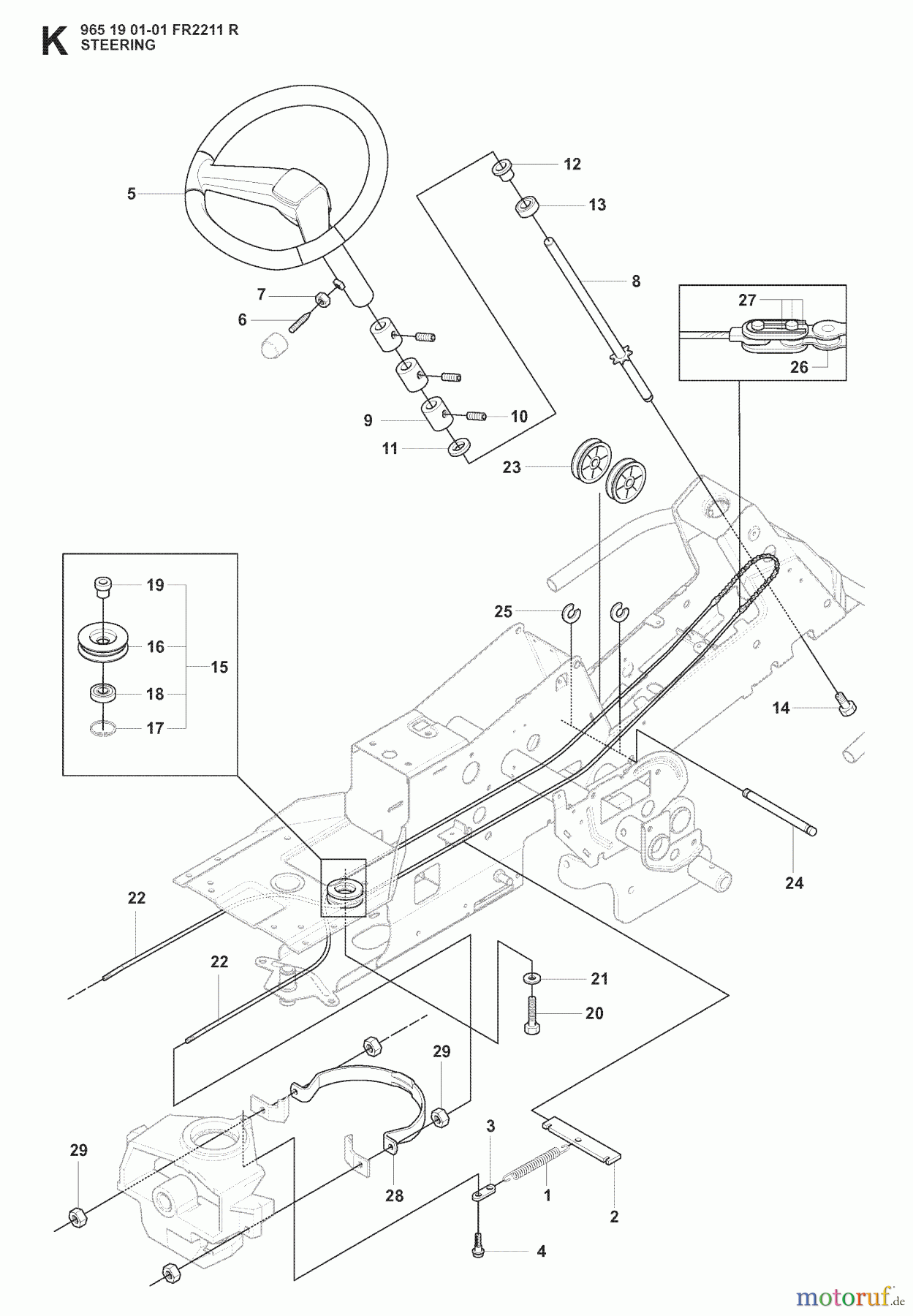 Jonsered Reitermäher FR2211 R (965190101) - Jonsered Rear-Engine Riding Mower (2008-02) STEERING