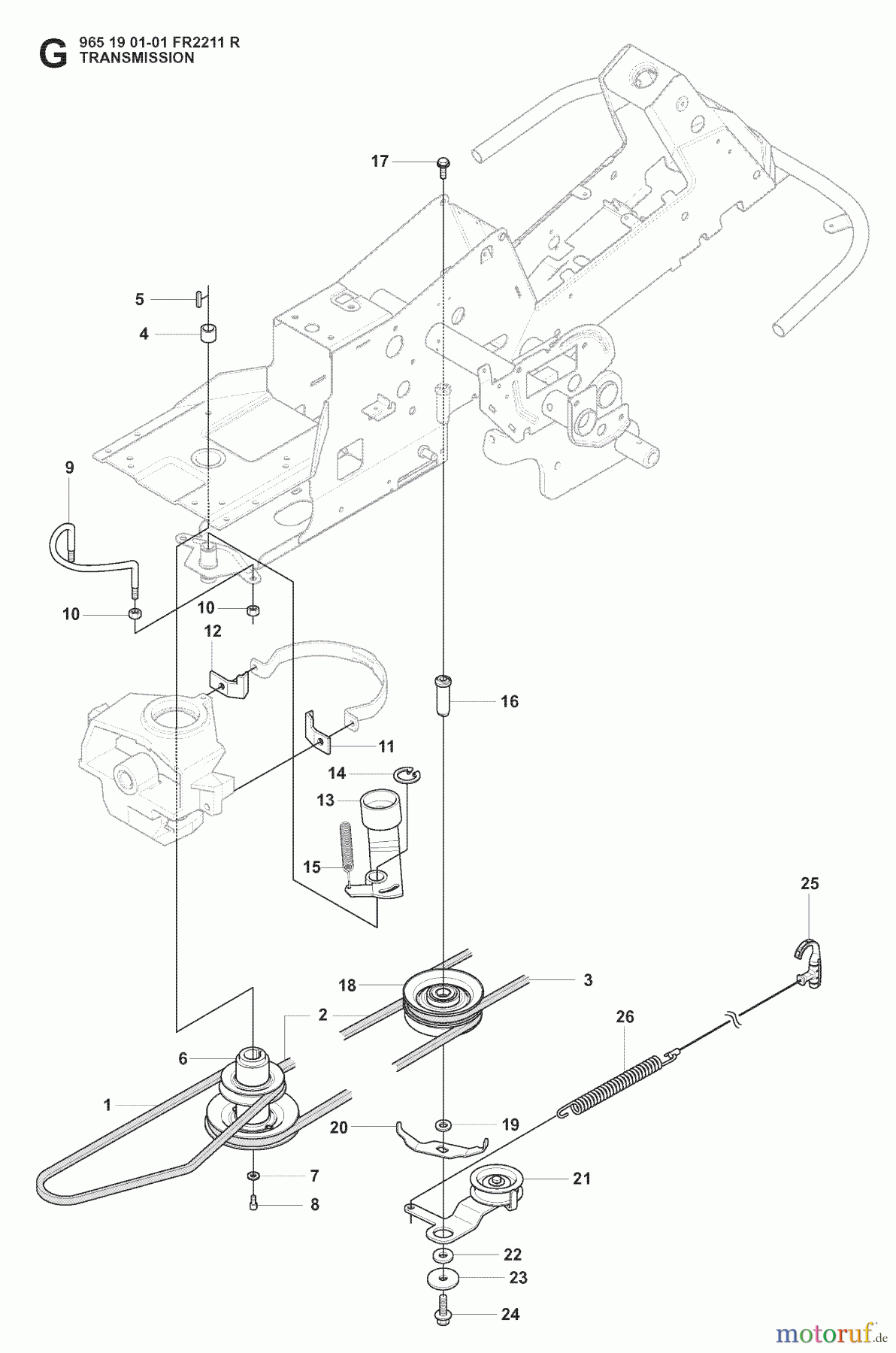 Jonsered Reitermäher FR2211 R (965190101) - Jonsered Rear-Engine Riding Mower (2008-02) TRANSMISSION