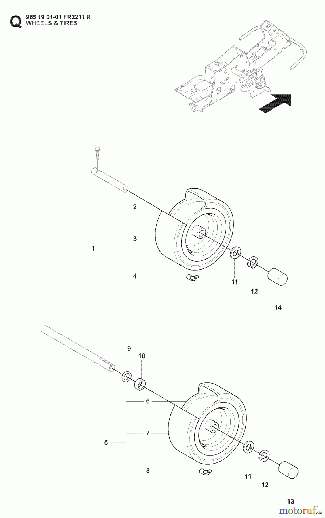 Jonsered Reitermäher FR2211 R (965190101) - Jonsered Rear-Engine Riding Mower (2008-02) WHEELS TIRES