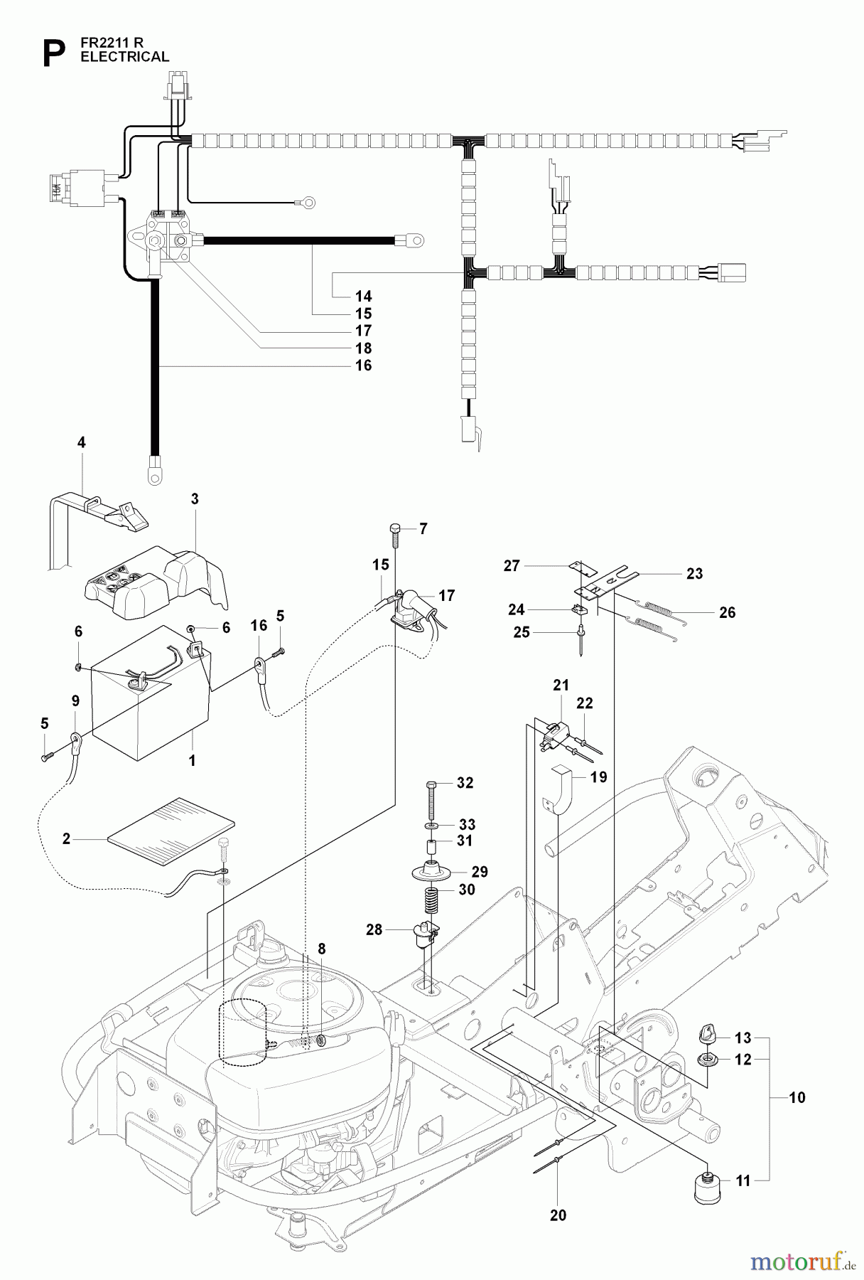 Jonsered Reitermäher FR2211 R (965190101) - Jonsered Rear-Engine Riding Mower (2009-04) ELECTRICAL